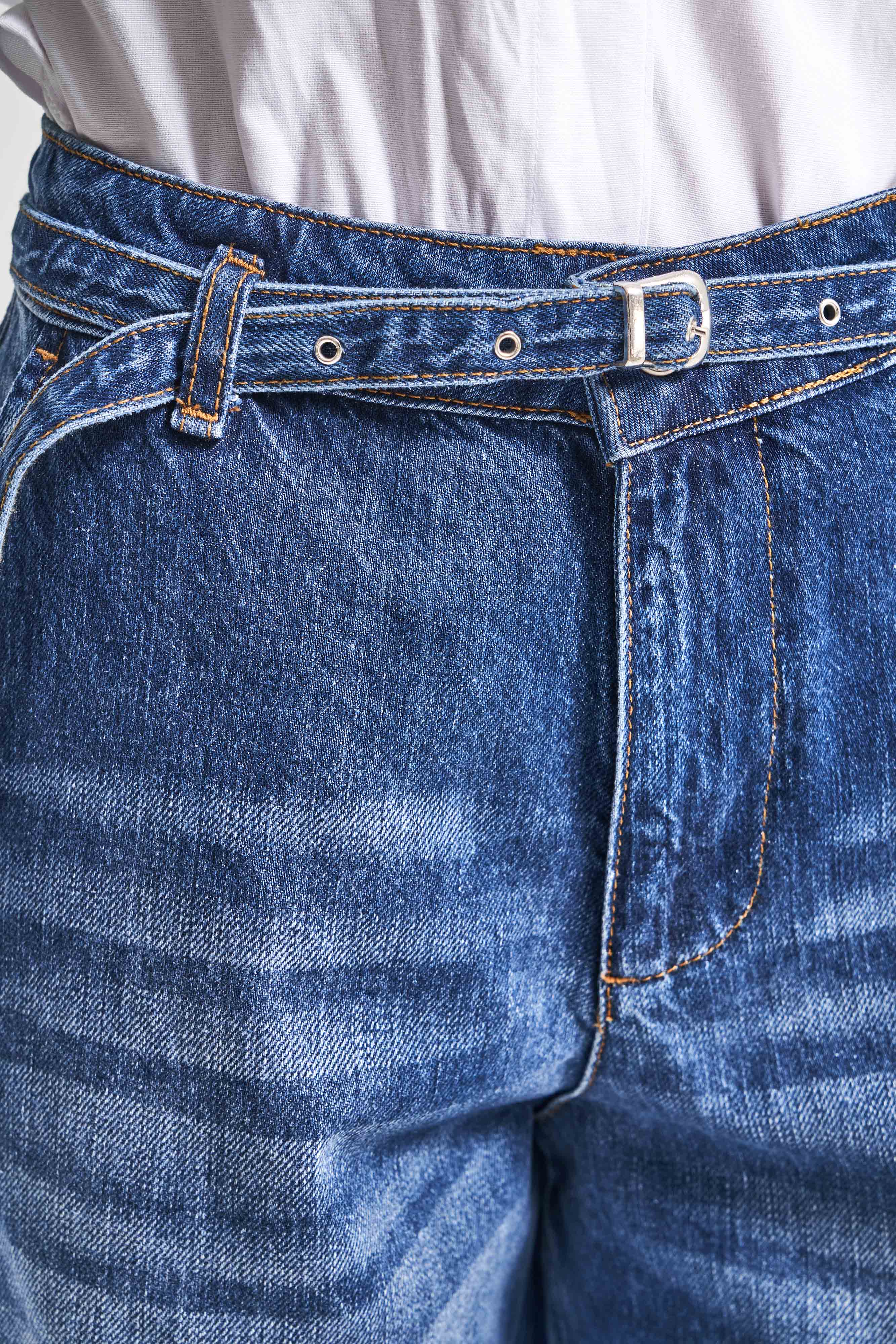 Kadın Mavi Renk 2w5-5 Süper Palazzo Fit Kemer Detaylı Denim Jean