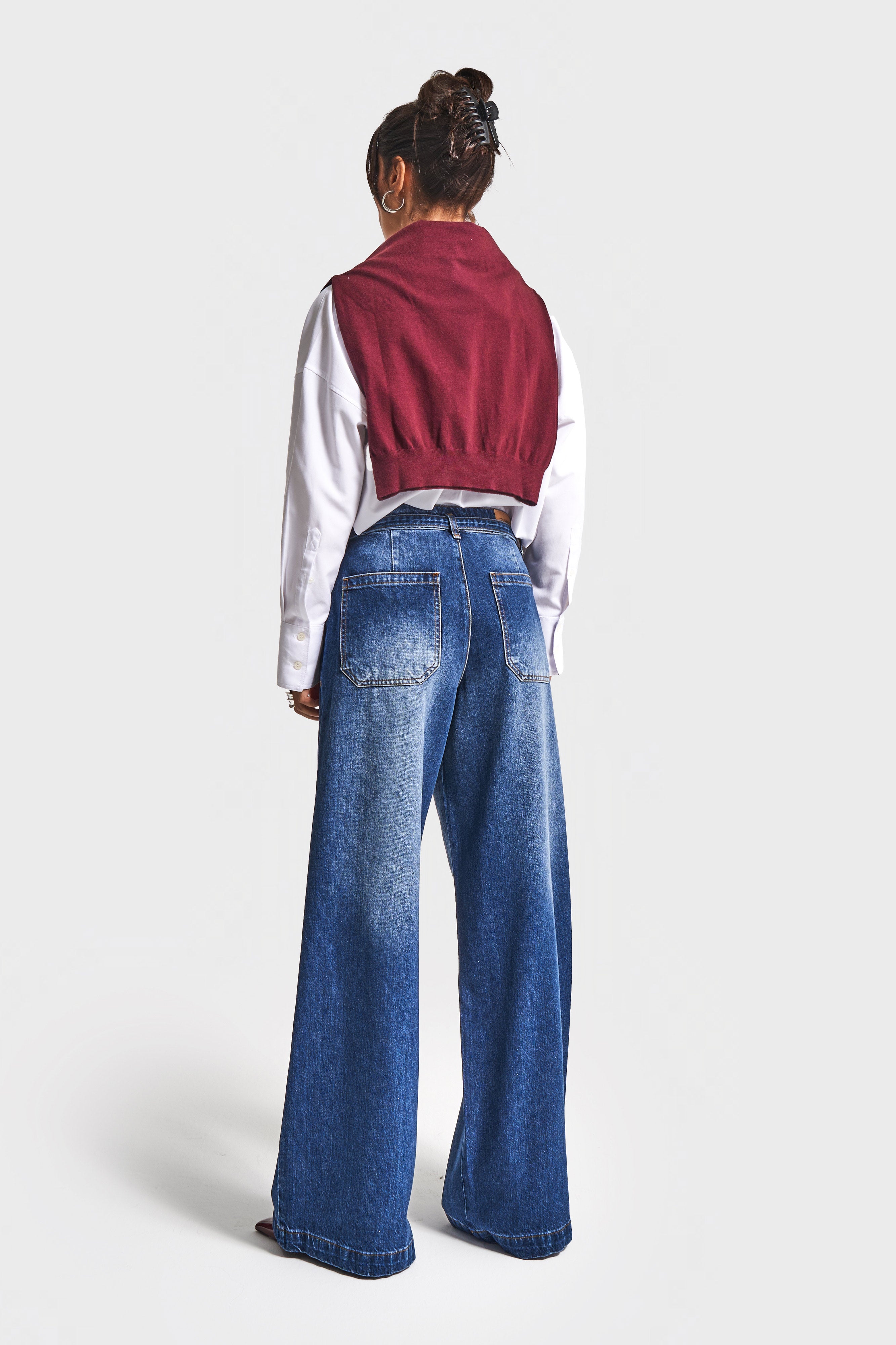 Kadın Mavi Renk 2w5-5 Süper Palazzo Fit Kemer Detaylı Denim Jean