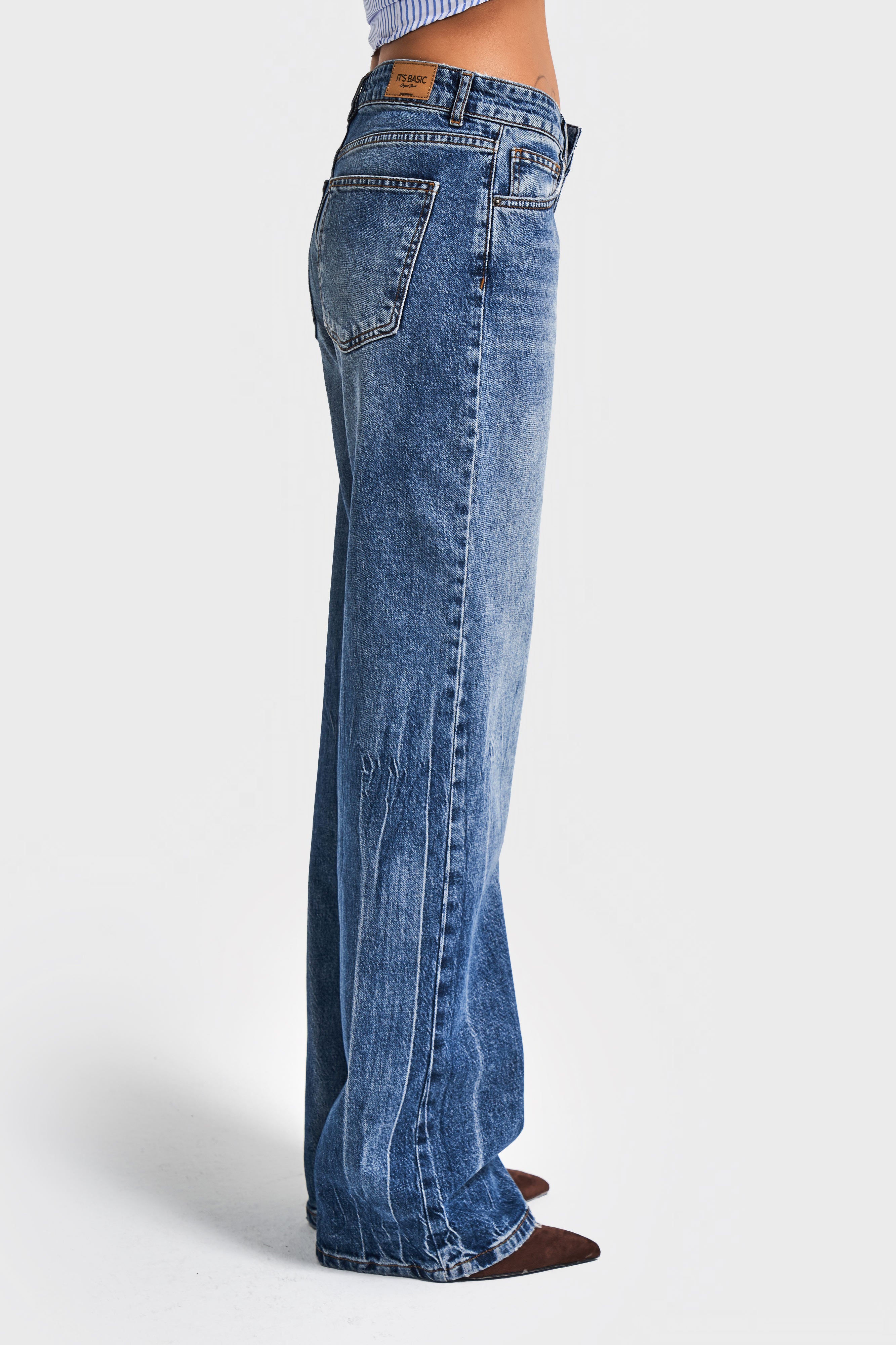 Kadın Mavi Renk 35w5-5 Midrise Straight Fit Esnek Elastan Kumaş Denim Jean