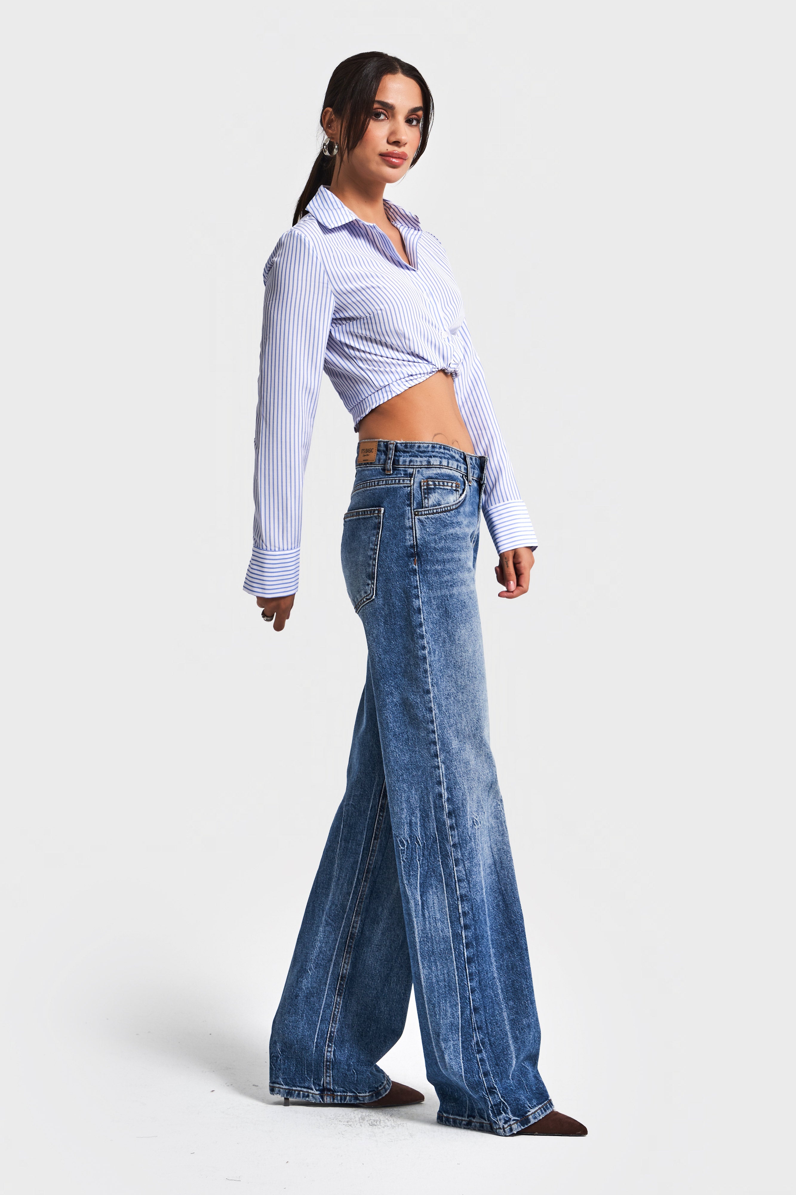Kadın Mavi Renk 35w5-5 Midrise Straight Fit Esnek Elastan Kumaş Denim Jean