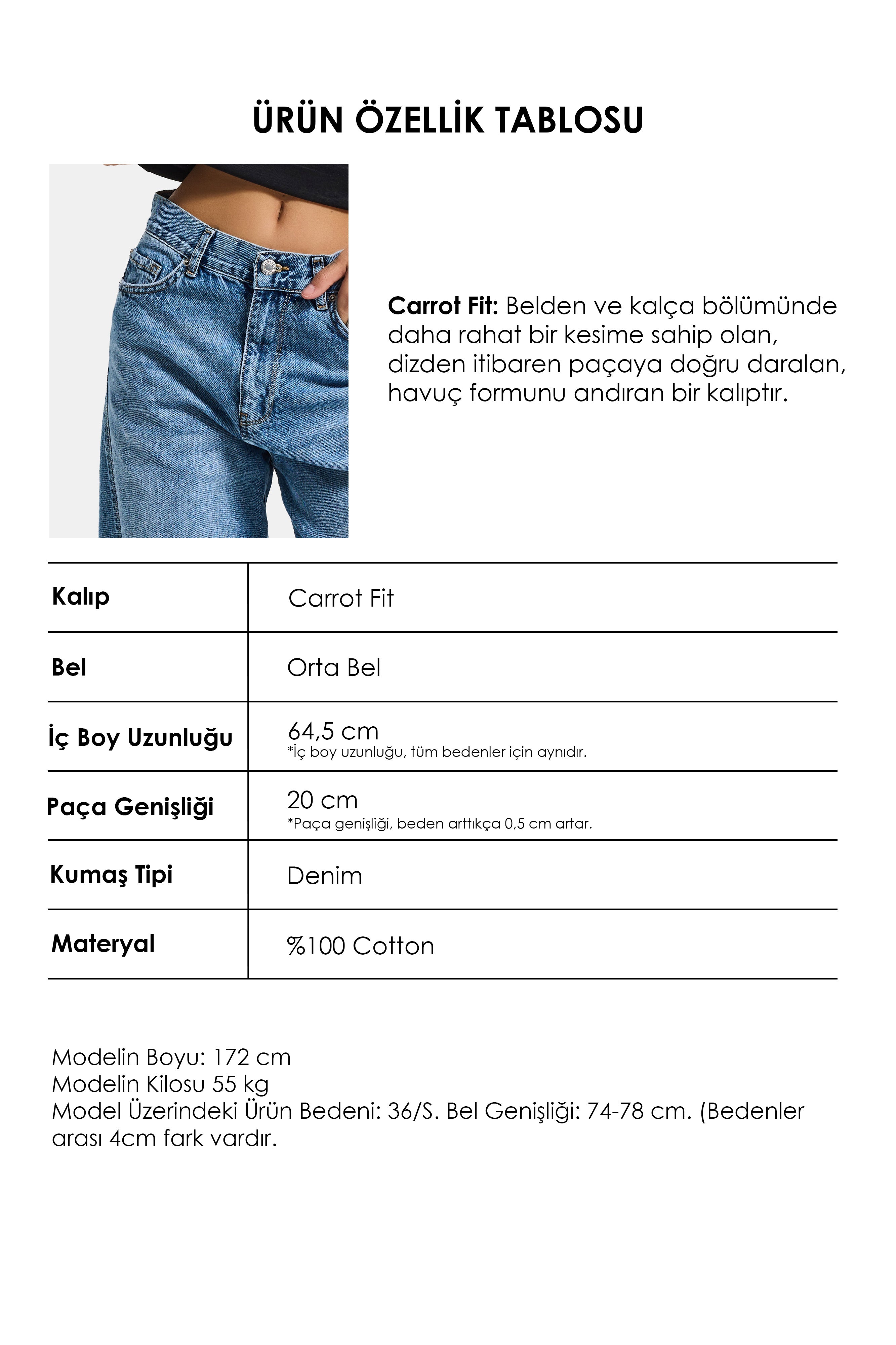 Women's Blue 4s6-4 Carrot Fit Relaxed Fit Inseam 67cm 100% Cotton Denim Jeans