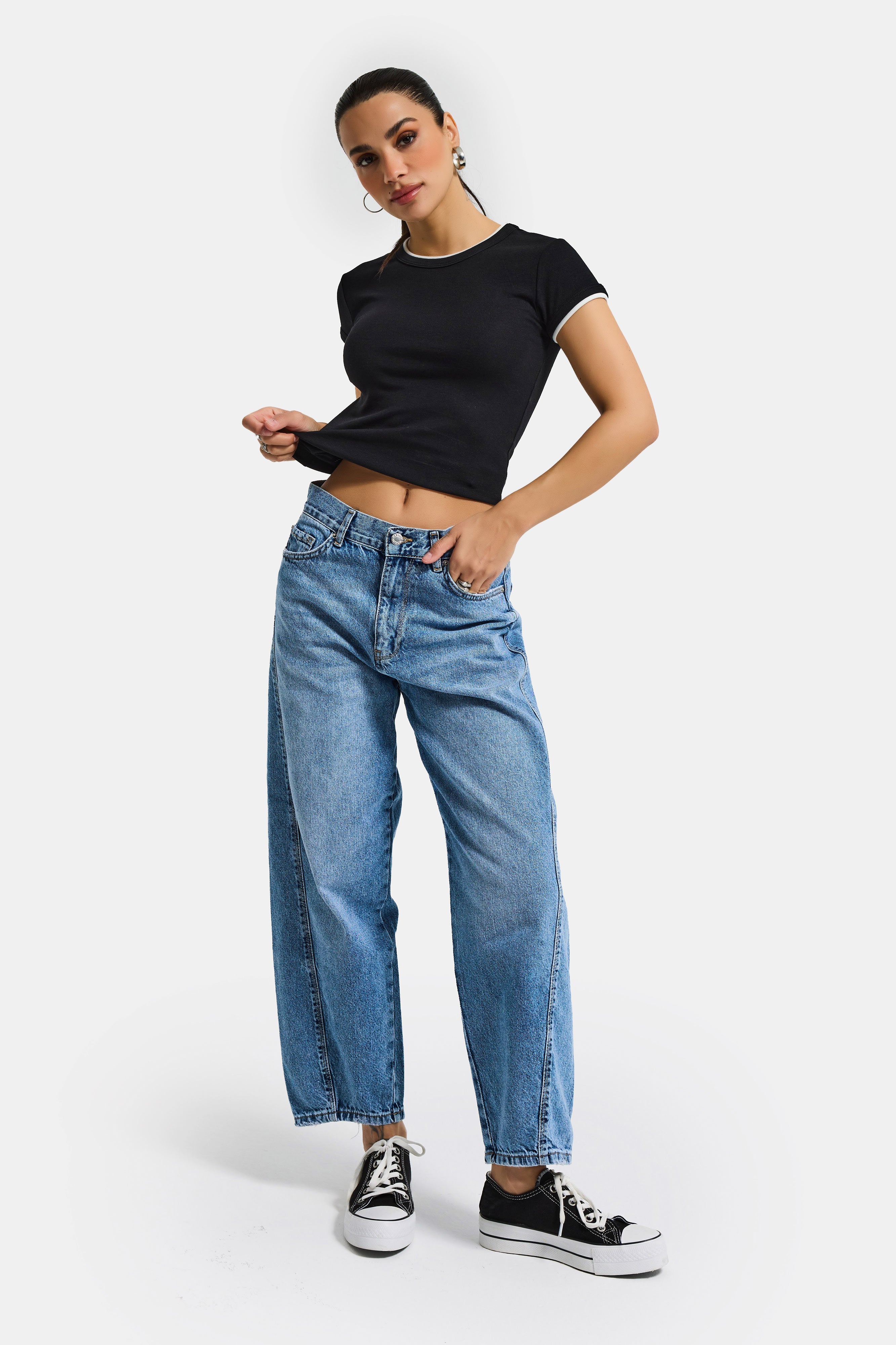 Women's Blue 4s6-4 Carrot Fit Relaxed Fit Inseam 67cm 100% Cotton Denim Jeans