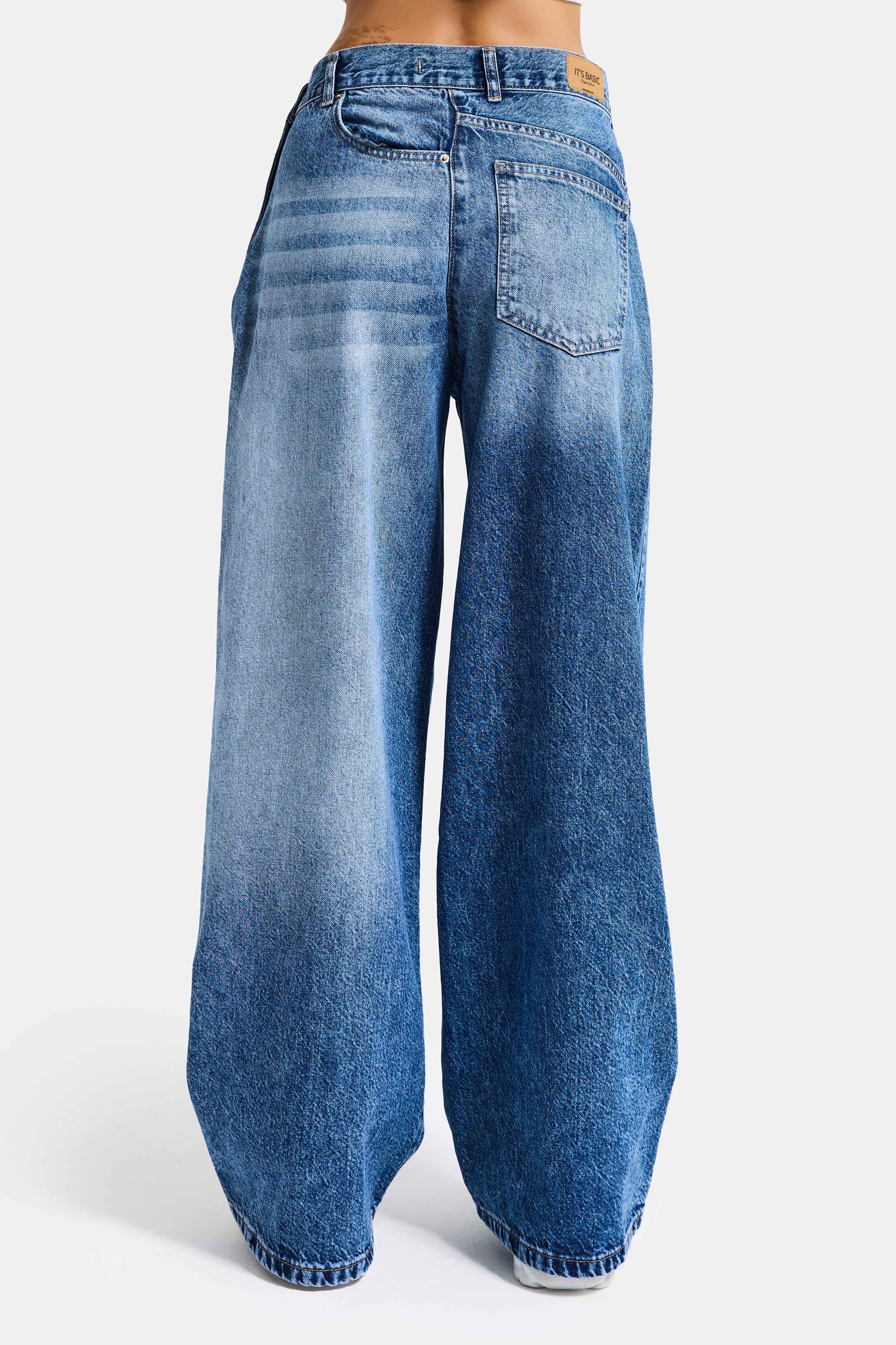 Kadın Mavi Renk 4s6-4 Mega Baggy Fit Ön Arka Detay Tasarım Denim Jean