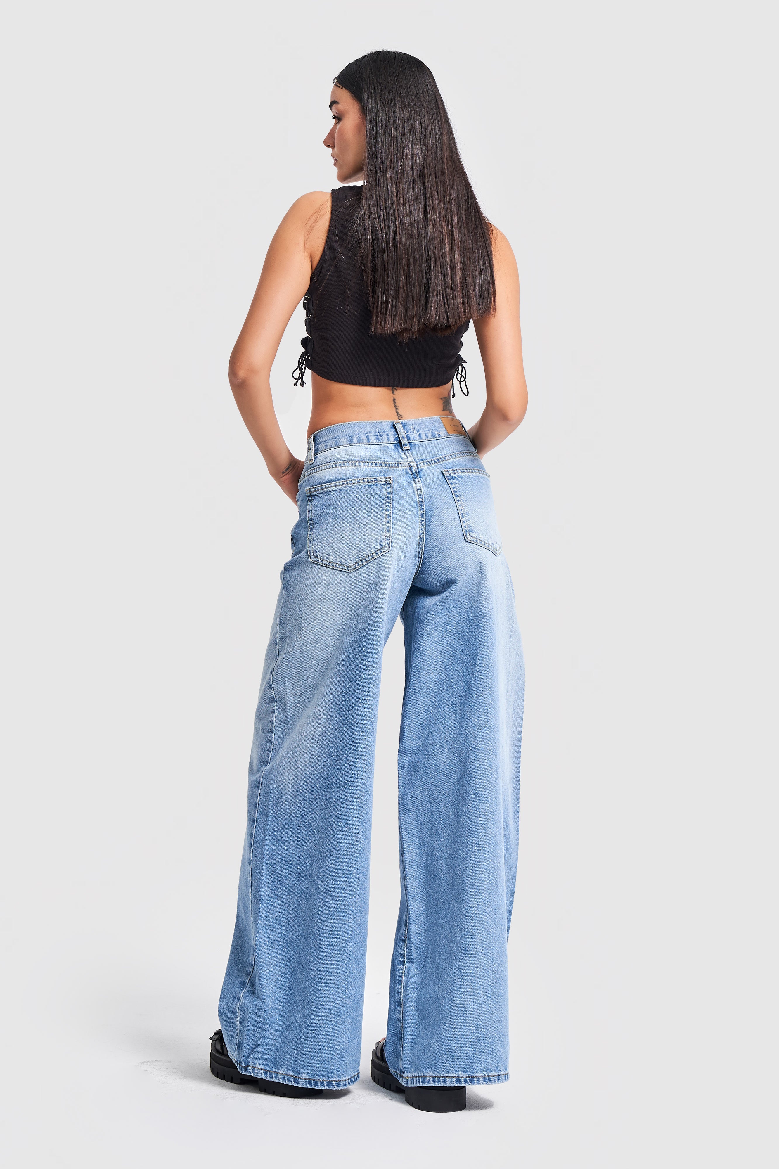 Women's Blue Color Palazzo Fit Denim Trousers