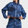 Women's Blue Color Shiny Stone Detailed Crop Fit Denim Jacket