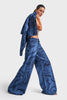 Women's Blue Color Shiny Stone Detailed Palazzo Fit Loose Cut Denim