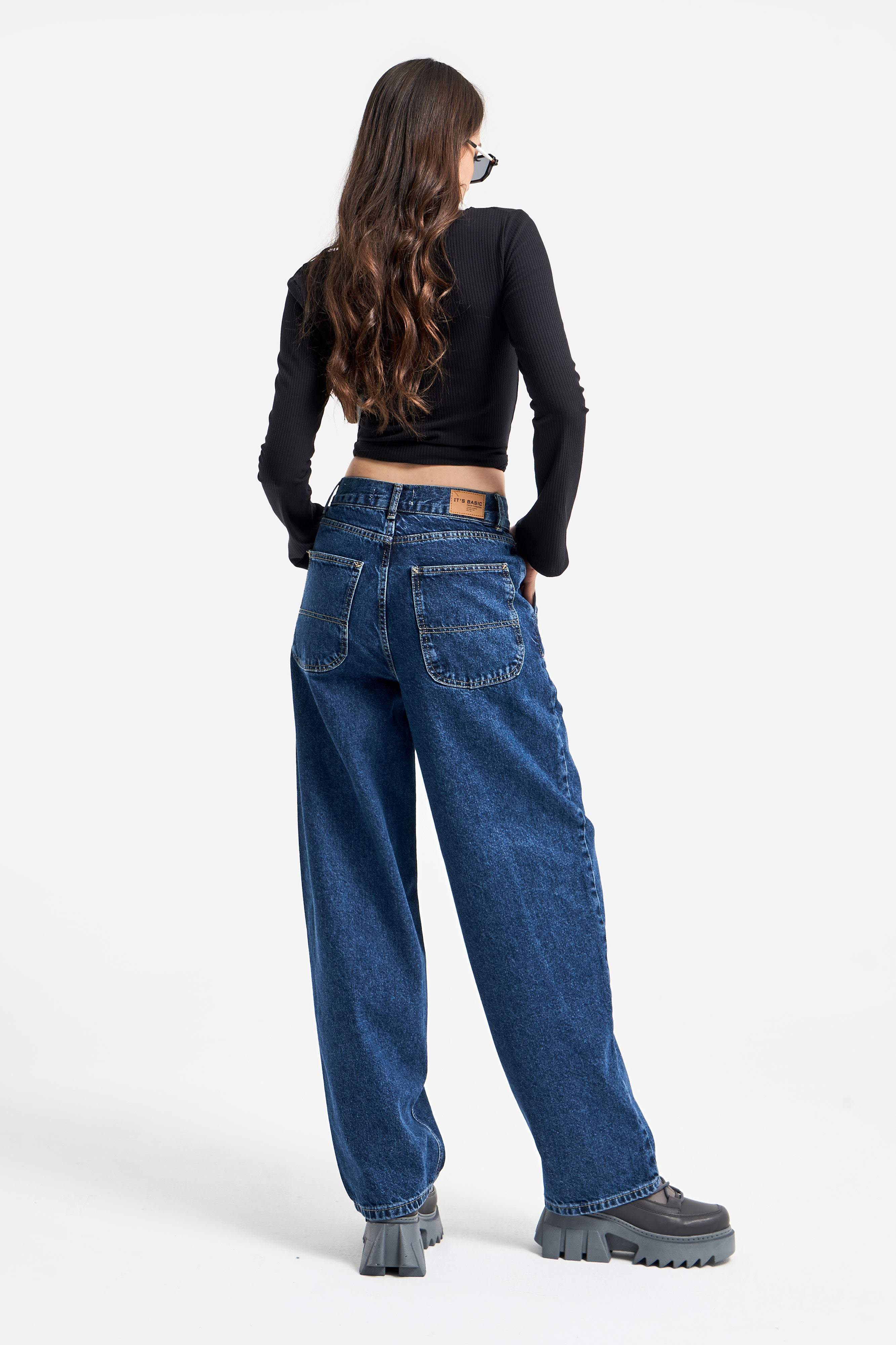 Women's Blue Color Skater Fit Loose Cut Denim Trousers