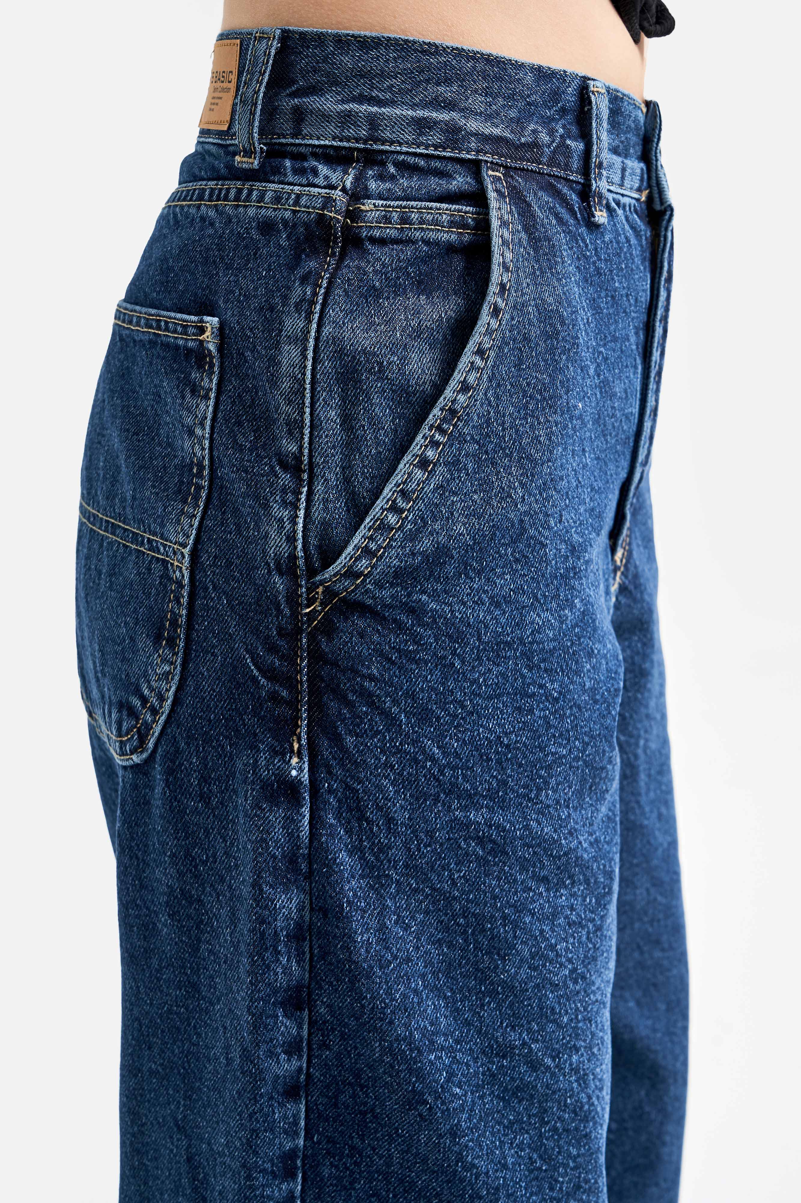 Women's Blue Color Skater Fit Loose Cut Denim Trousers