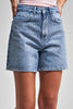 Kadın Mavi Renk Diana T-2S5-4  Parlak Taşlı Mom Fit Midi Boy Tasarım %100 Koton Denim Şort