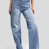 Women's Blue Doris T3-2S5-4 High-Waisted Straight Fit 100% Cotton Designer Denim Jeans with Glittering Stones