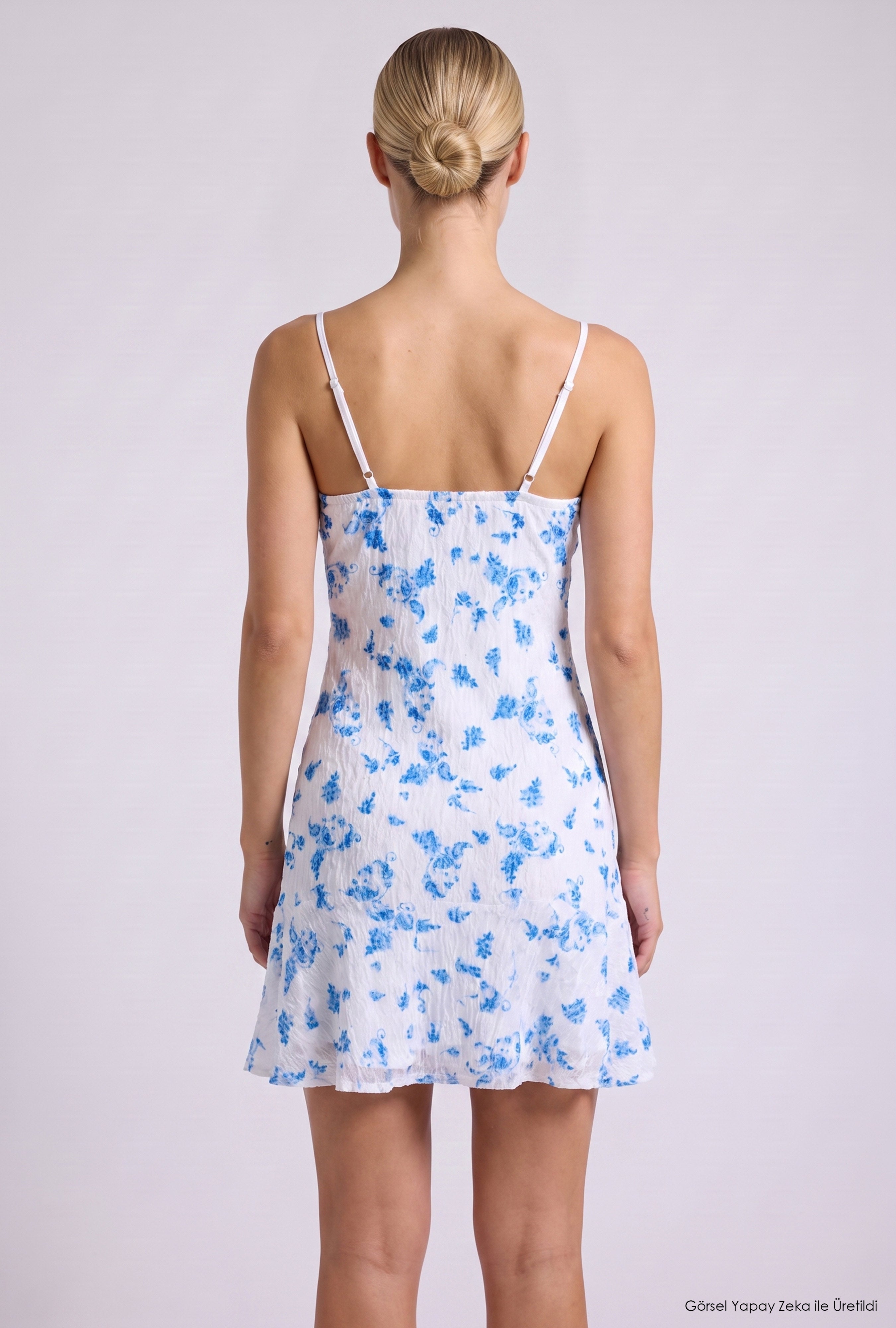 Women Blue s6 Floral Print-2 Stretchy Fabric Strappy Mini Dress