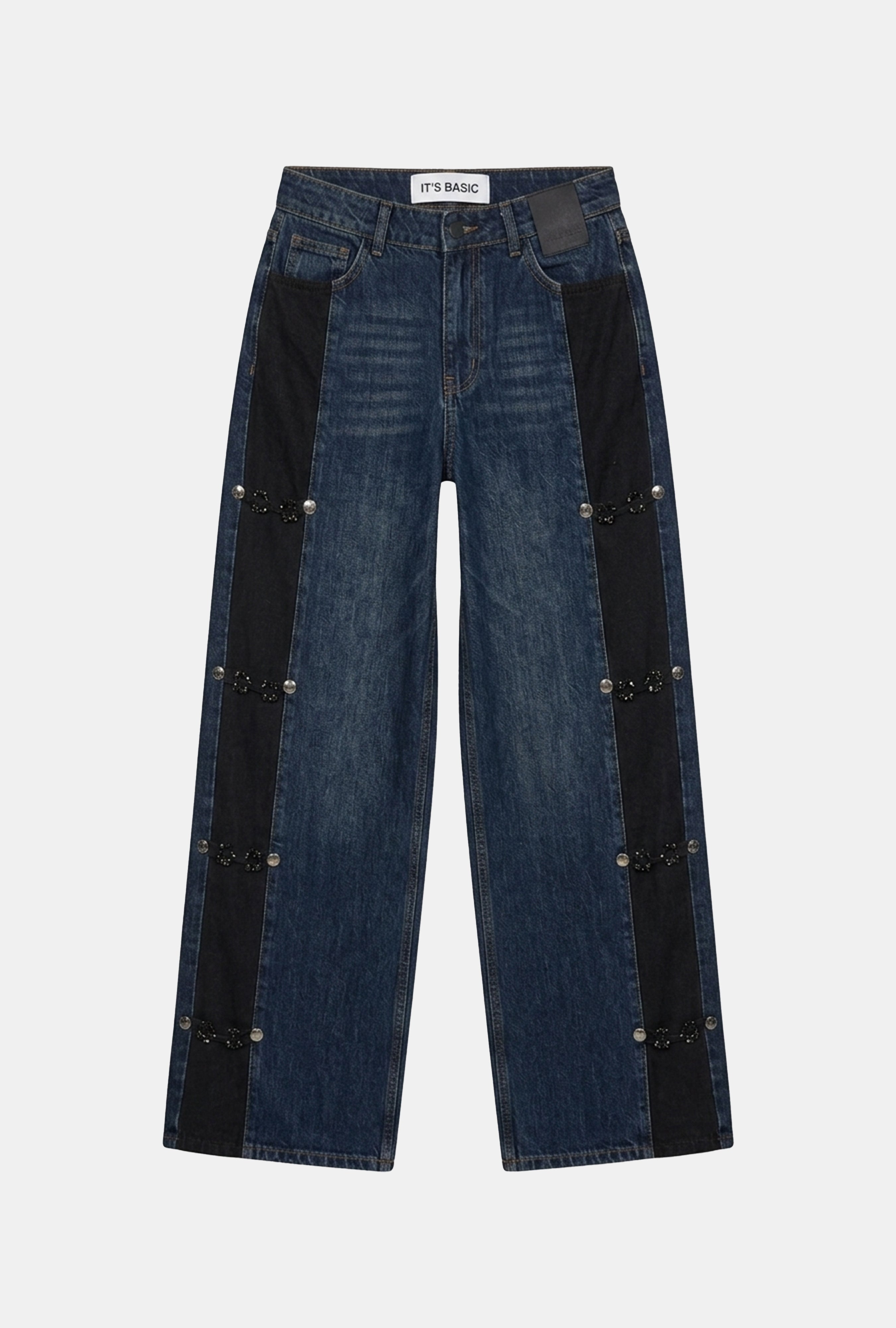 Kadın Mavi Straight Fit Süet Detaylı Özel Tasarım Napolyon Denim Jean