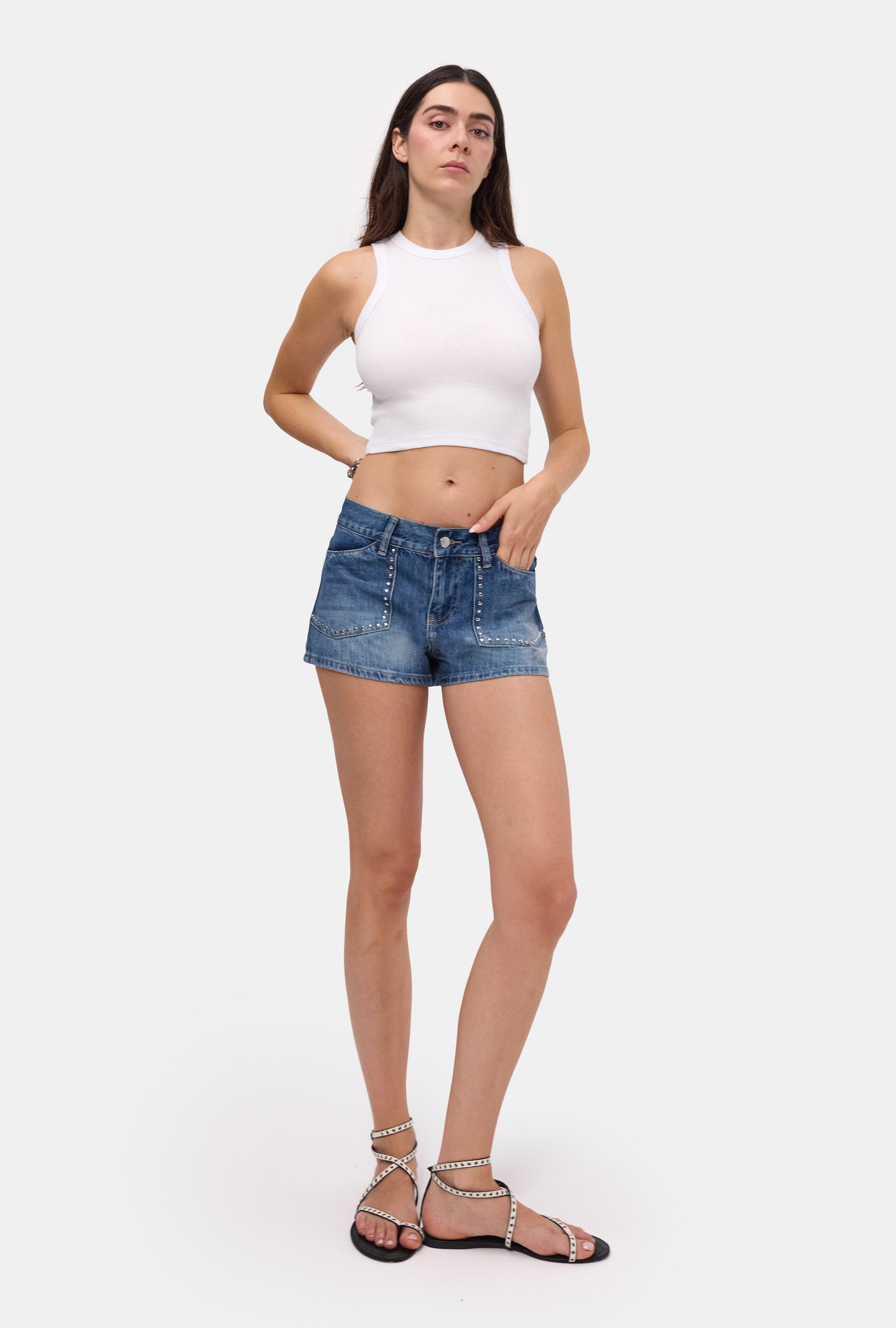 Women's Blue Mini Denim Shorts | Custom Design with Drop Detail
