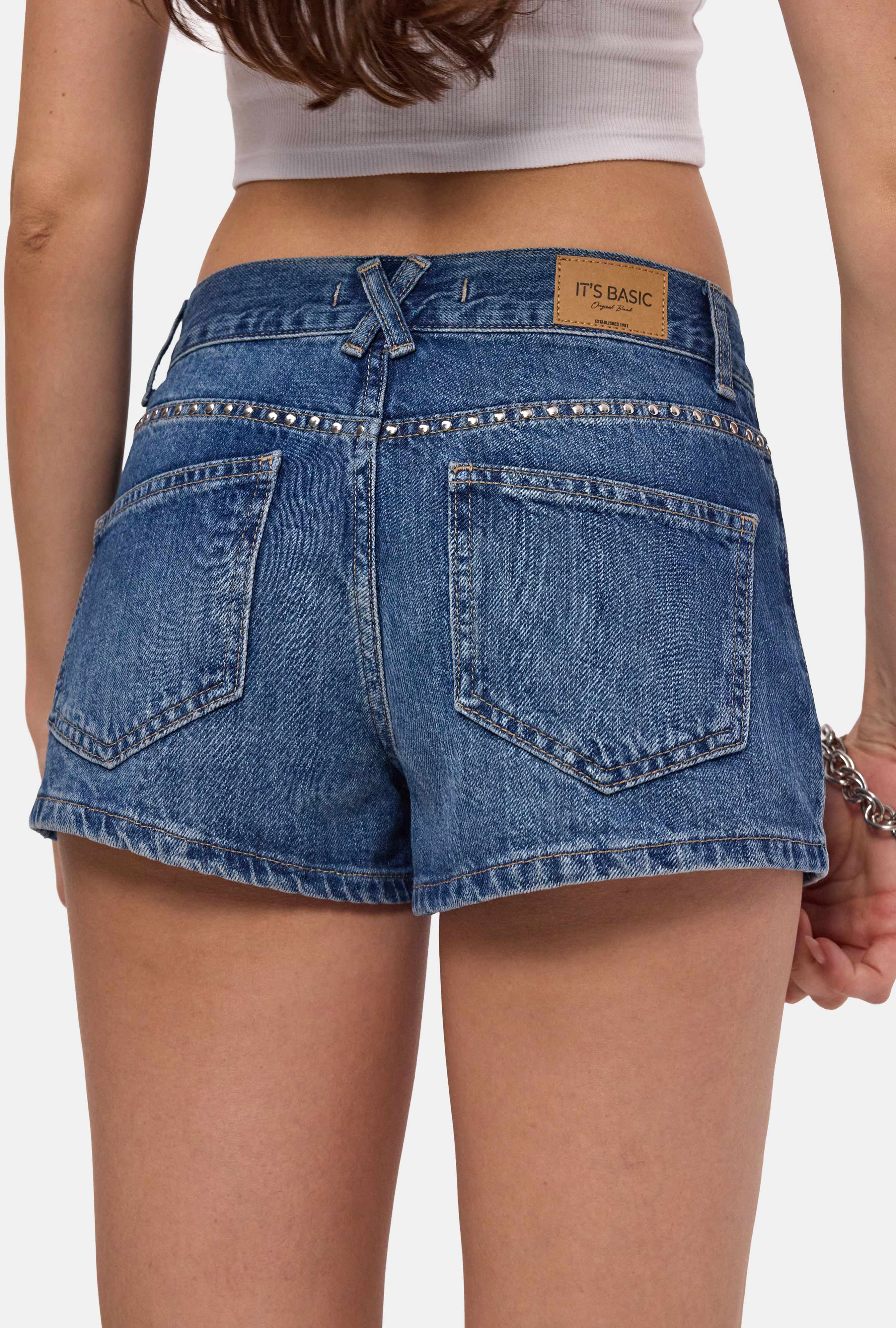 Kadın Mavi T-2s6-4 Drop Detaylı Mini Özel Tasarım Denim Şort