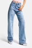 Kadın Mavi T1-12s6-99 Straight Fit Parlak Yıldız Taşlı Özel Tasarım Denim Jean