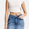 Women's Blue T2-4s6-4 Straight Fit Glitter Stone Embellished Custom Design Mini Denim Skirt
