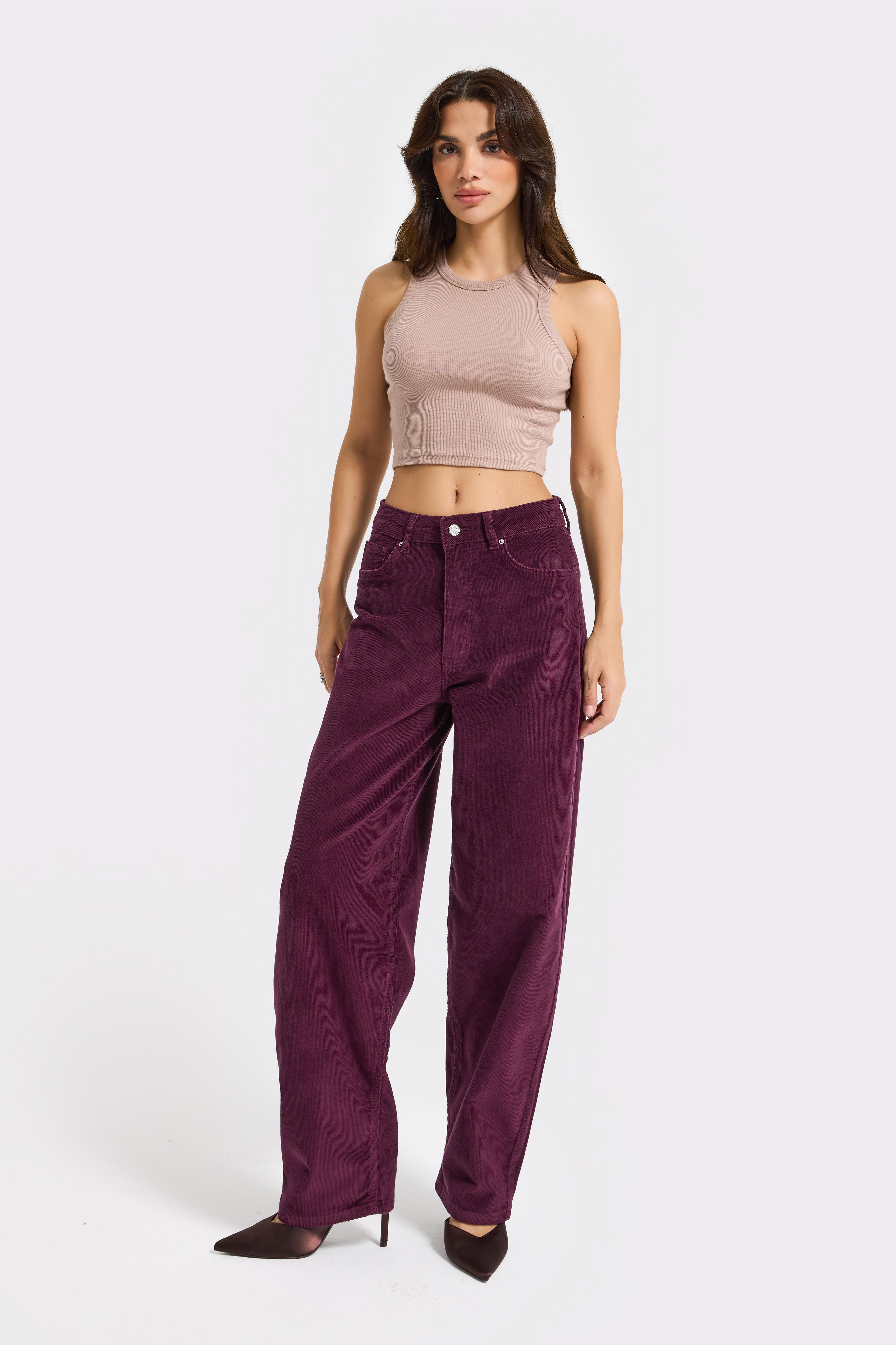 Kadın Mor Renk 26w5-111 Skater Fit Esnek Kumaş İnce Fitilli Velvet Kadife Kumaş Pantolon