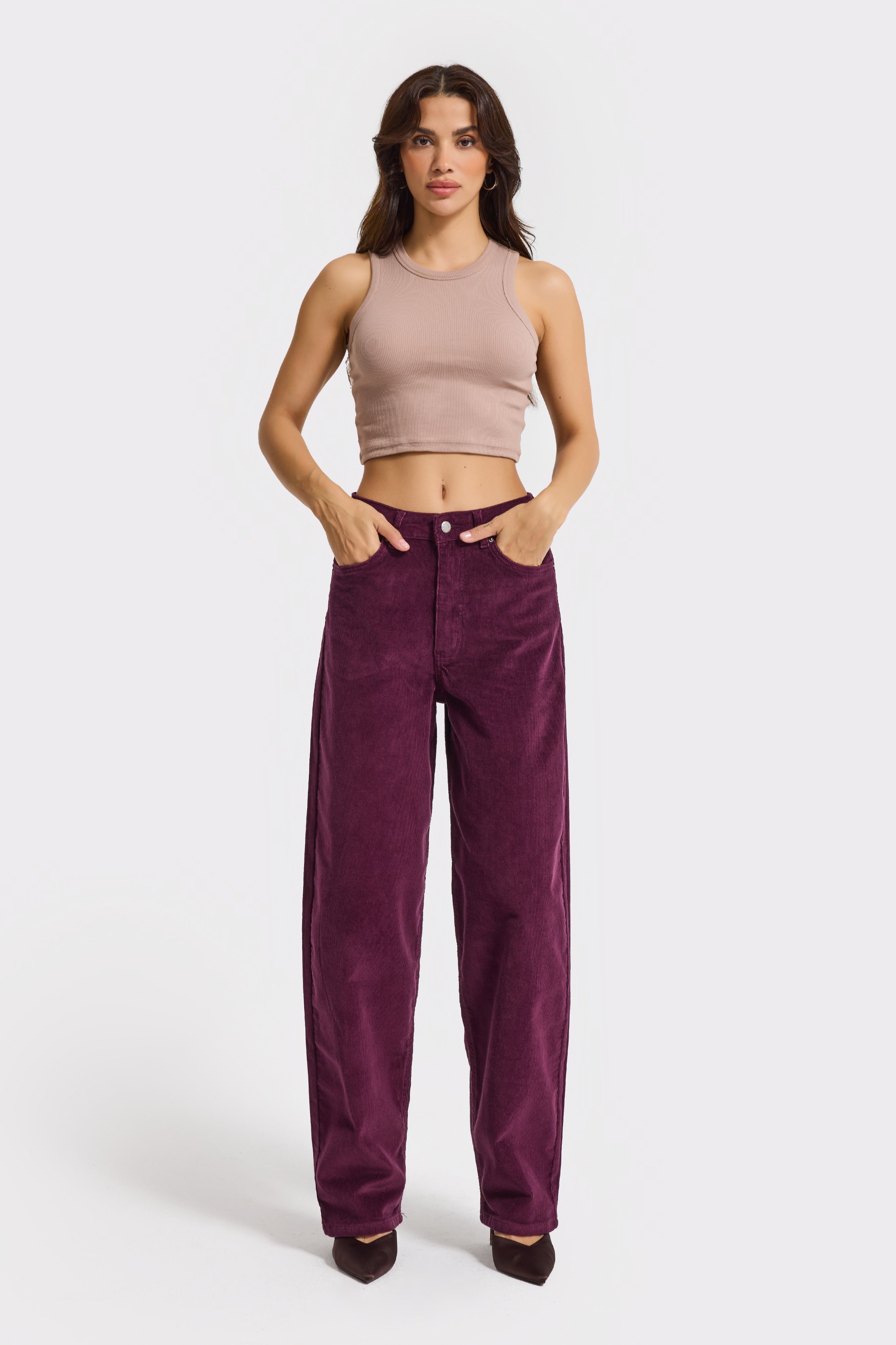 Kadın Mor Renk 26w5-111 Skater Fit Esnek Kumaş İnce Fitilli Velvet Kadife Kumaş Pantolon