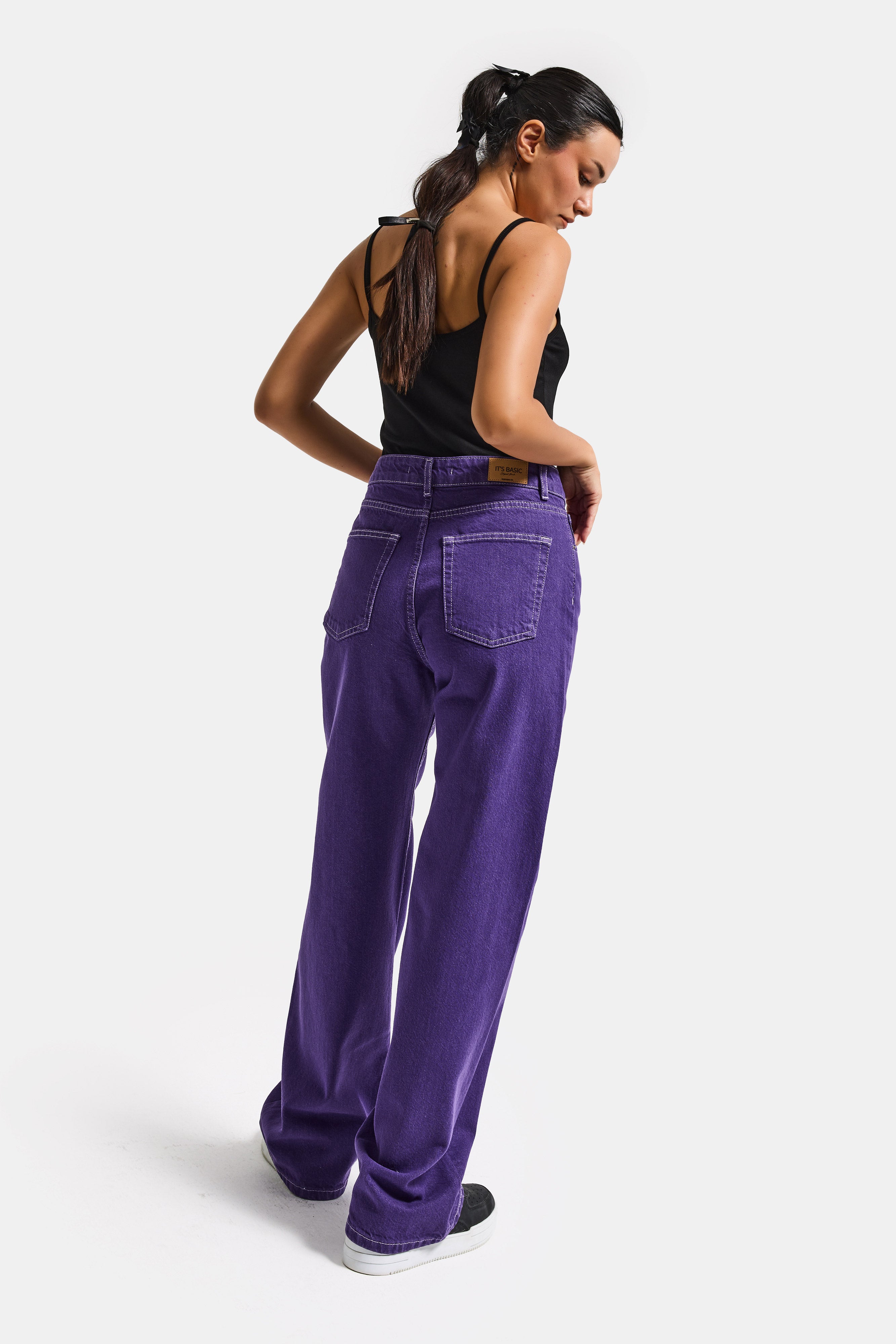 Kadın Mor Renk Doris 1s6-111 Straight Fit Yüksek Bel Özel Renk Denim Jean