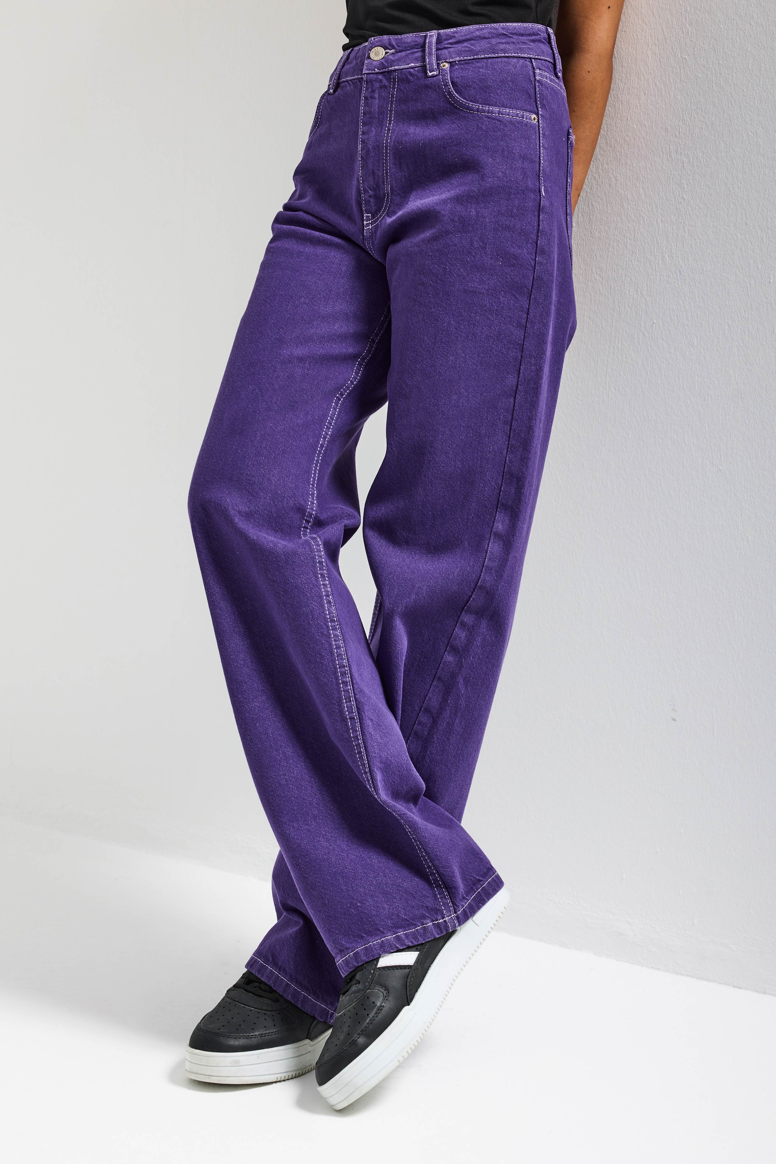 Kadın Mor Renk Doris 1s6-111 Straight Fit Yüksek Bel Özel Renk Denim Jean