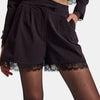 Women's Plum Striped w6-52 Midi Length Pleated Lace Detailed Designer Shorts