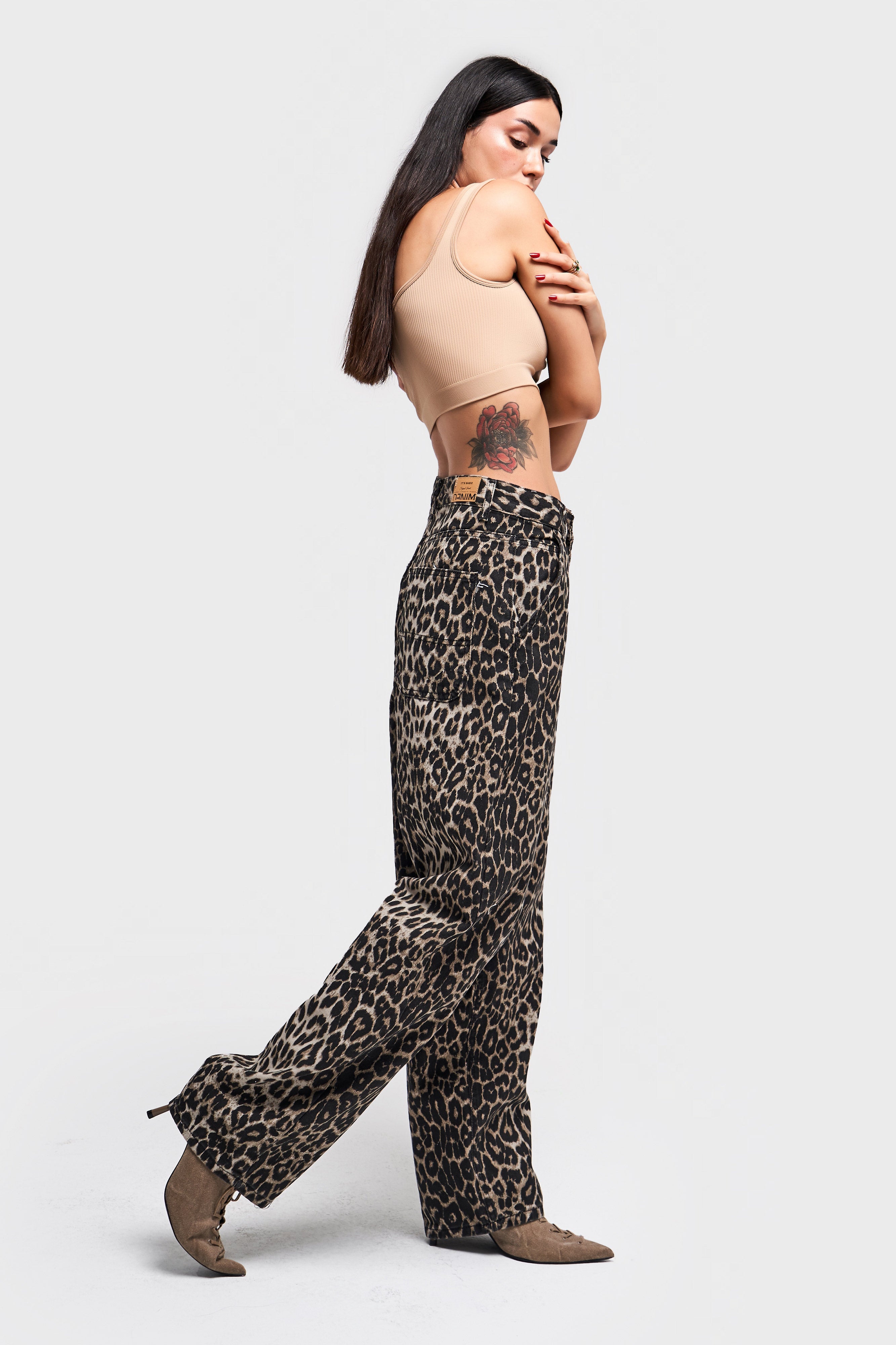 Women's Original Leopard Color Skater Fit 100% Cotton Denim Trousers