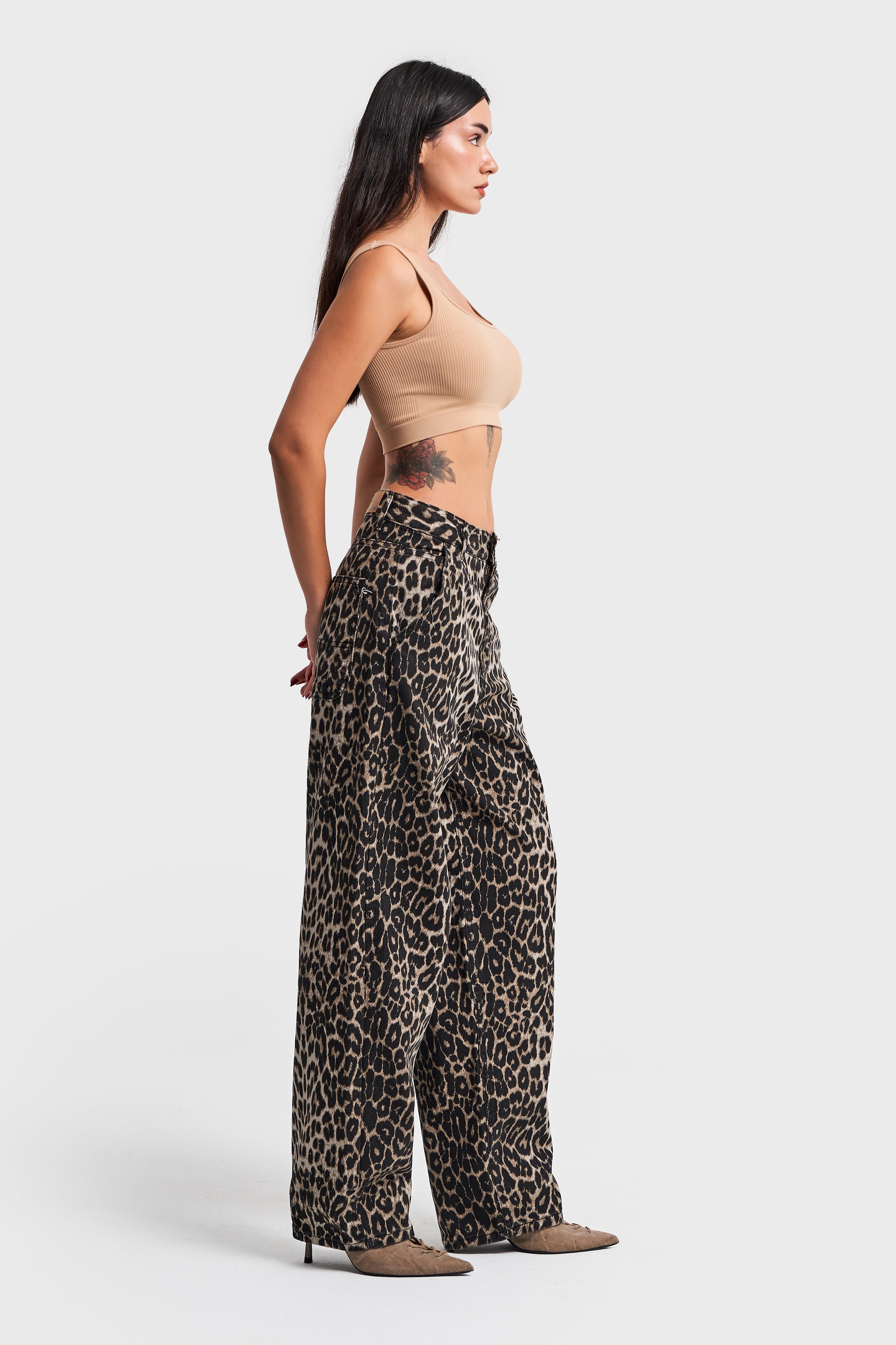 Women's Original Leopard Color Skater Fit 100% Cotton Denim Trousers