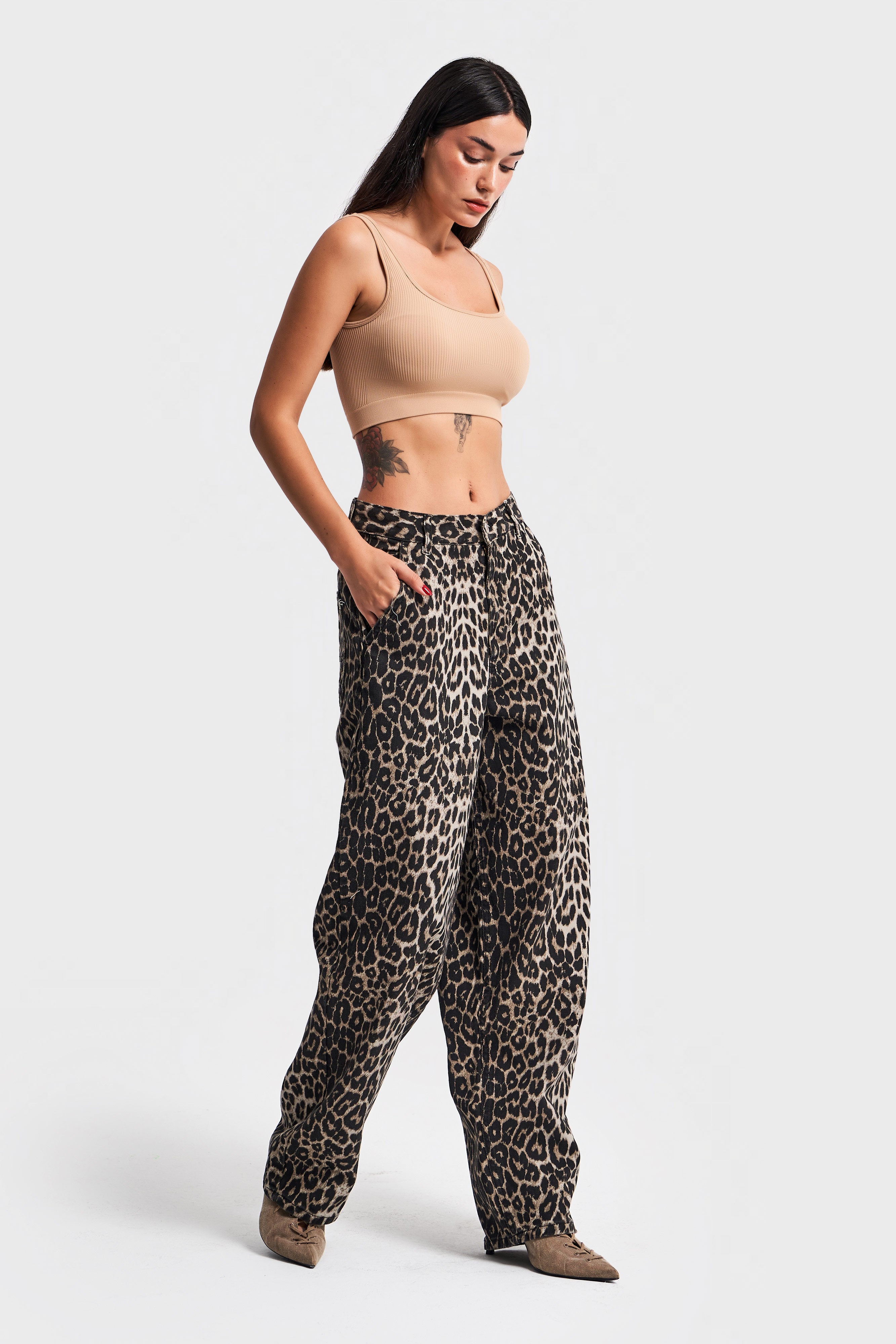 Women's Original Leopard Color Skater Fit 100% Cotton Denim Trousers