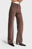 Women's Pastel Brown Doris 29w5-140 Straight Fit High Waisted Thick Corduroy Velvet Fabric Trousers
