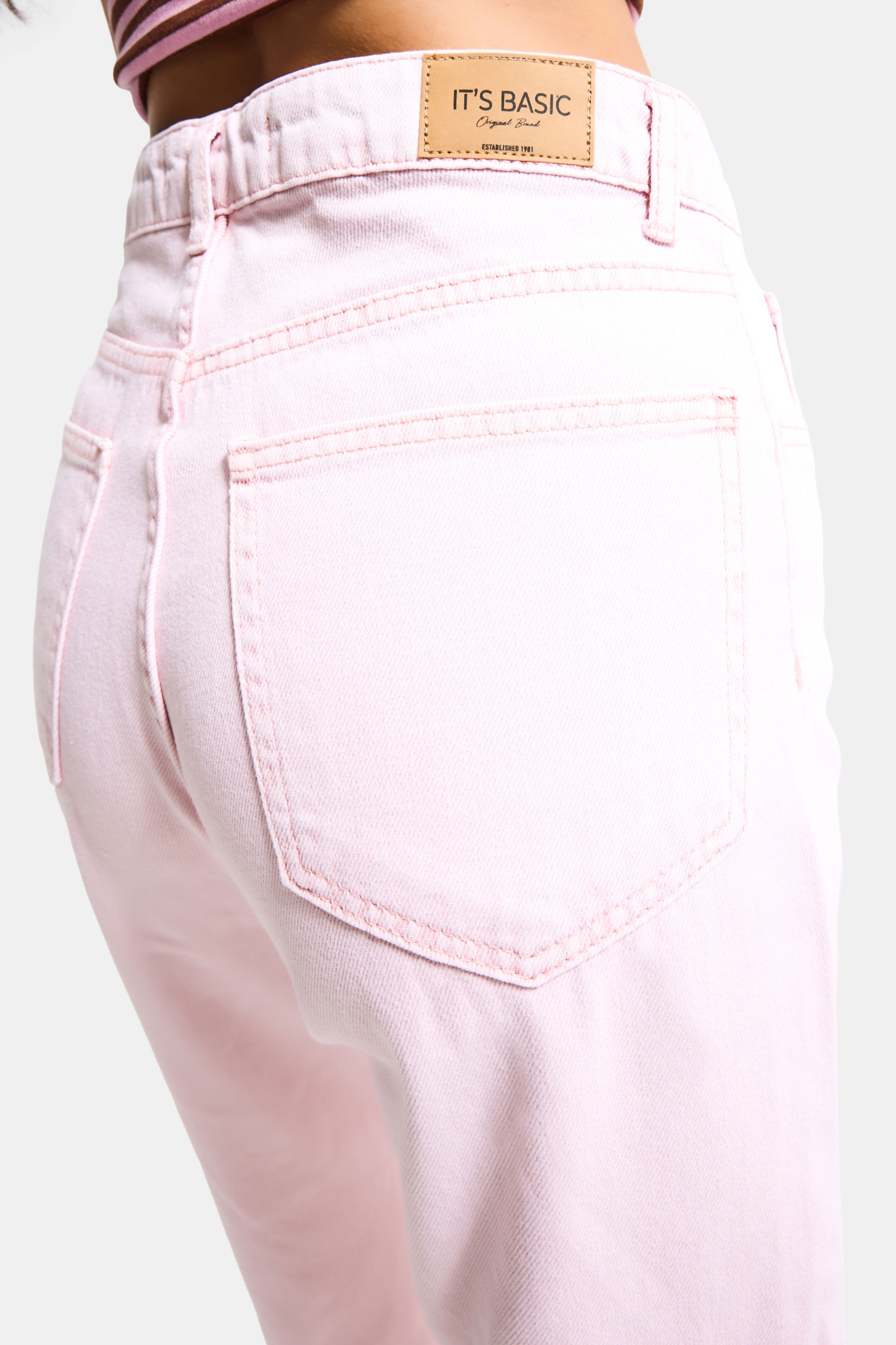 Kadın Pembe 3s6-98 Loose Fit Orta Bel %100 Koton Denim Jean