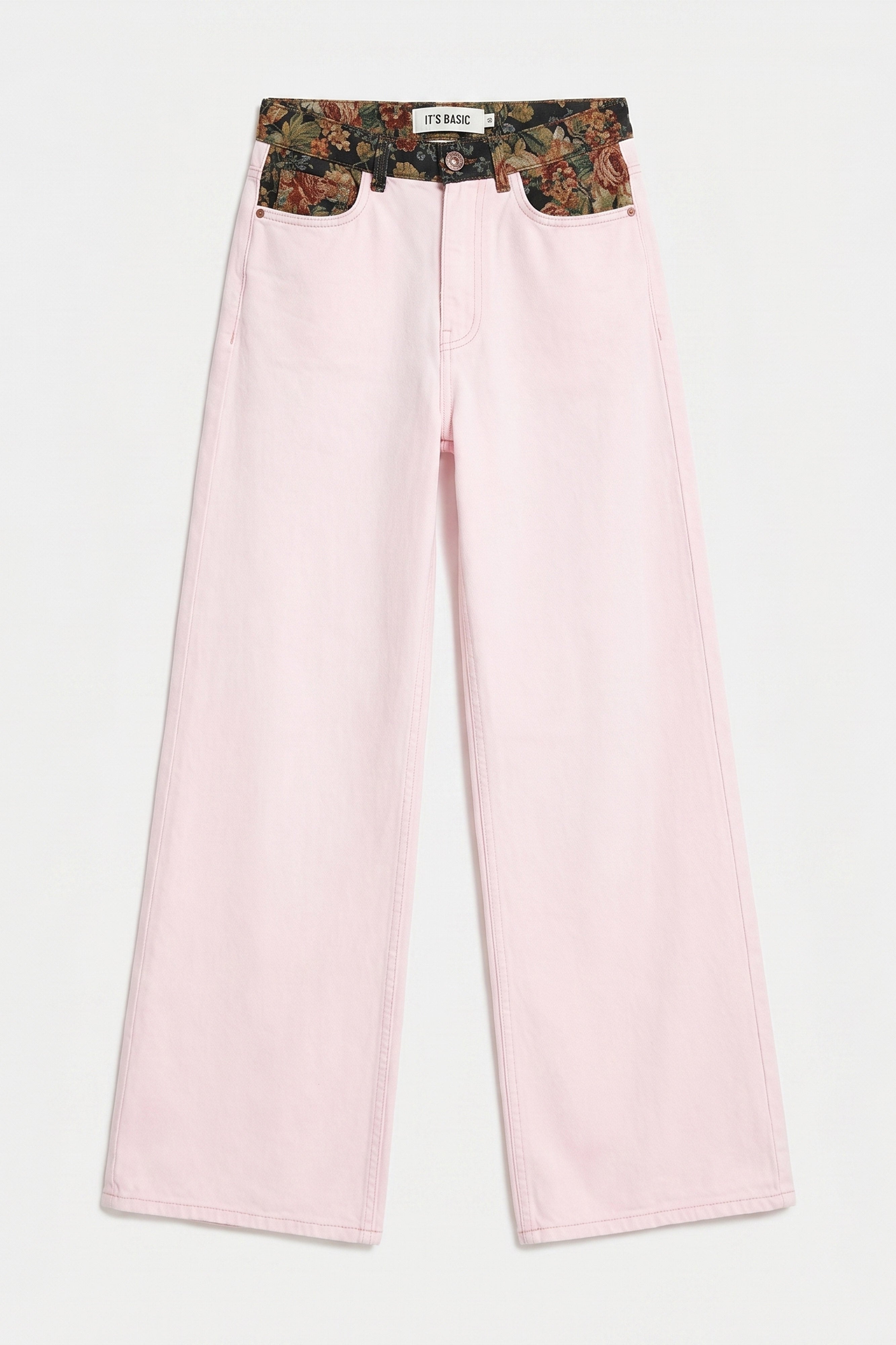 Kadın Pembe 3s6-98 Wide Leg Etnik Desenli Tasarım Denim Jean
