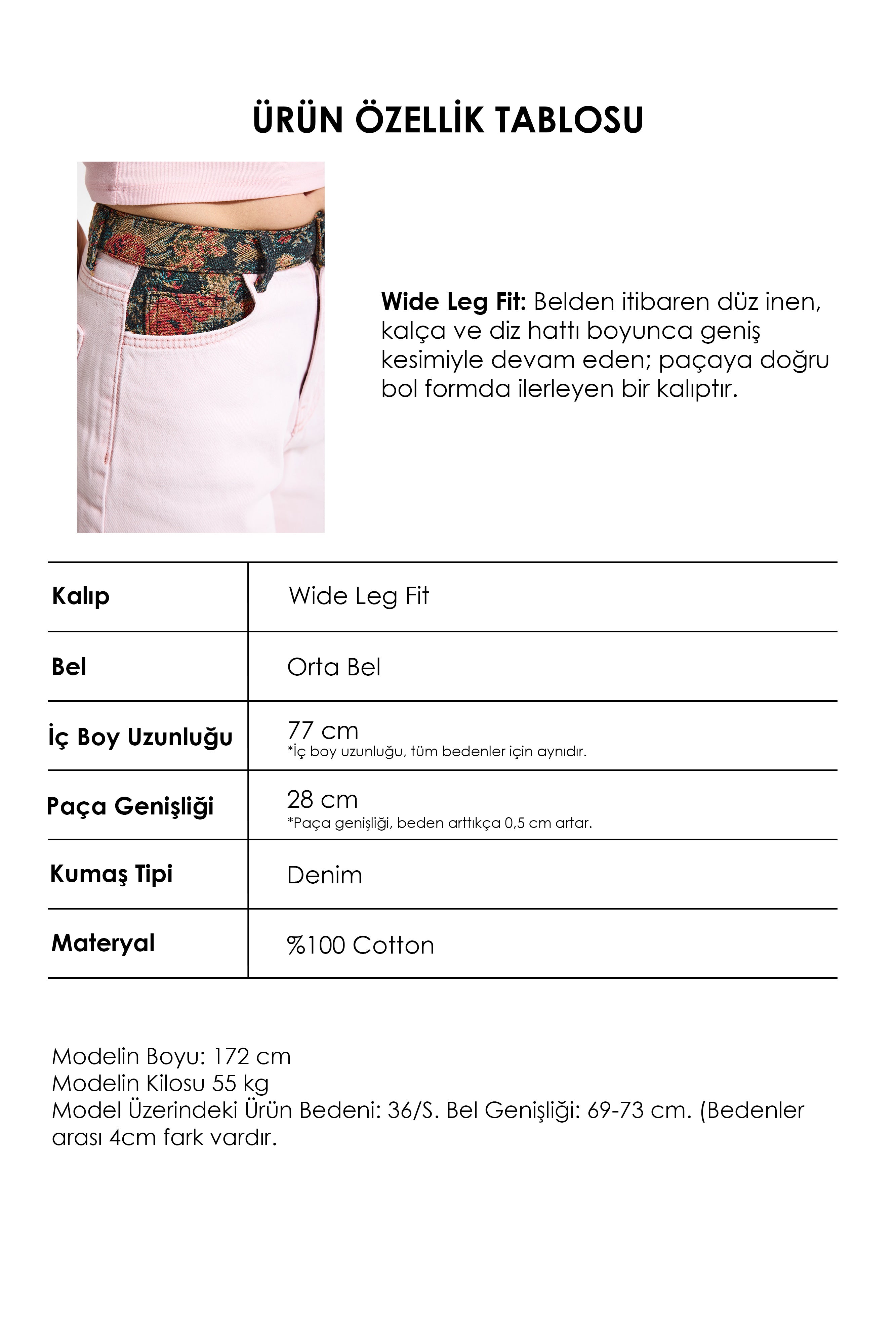 Kadın Pembe 3s6-98 Wide Leg Etnik Desenli Tasarım Denim Jean