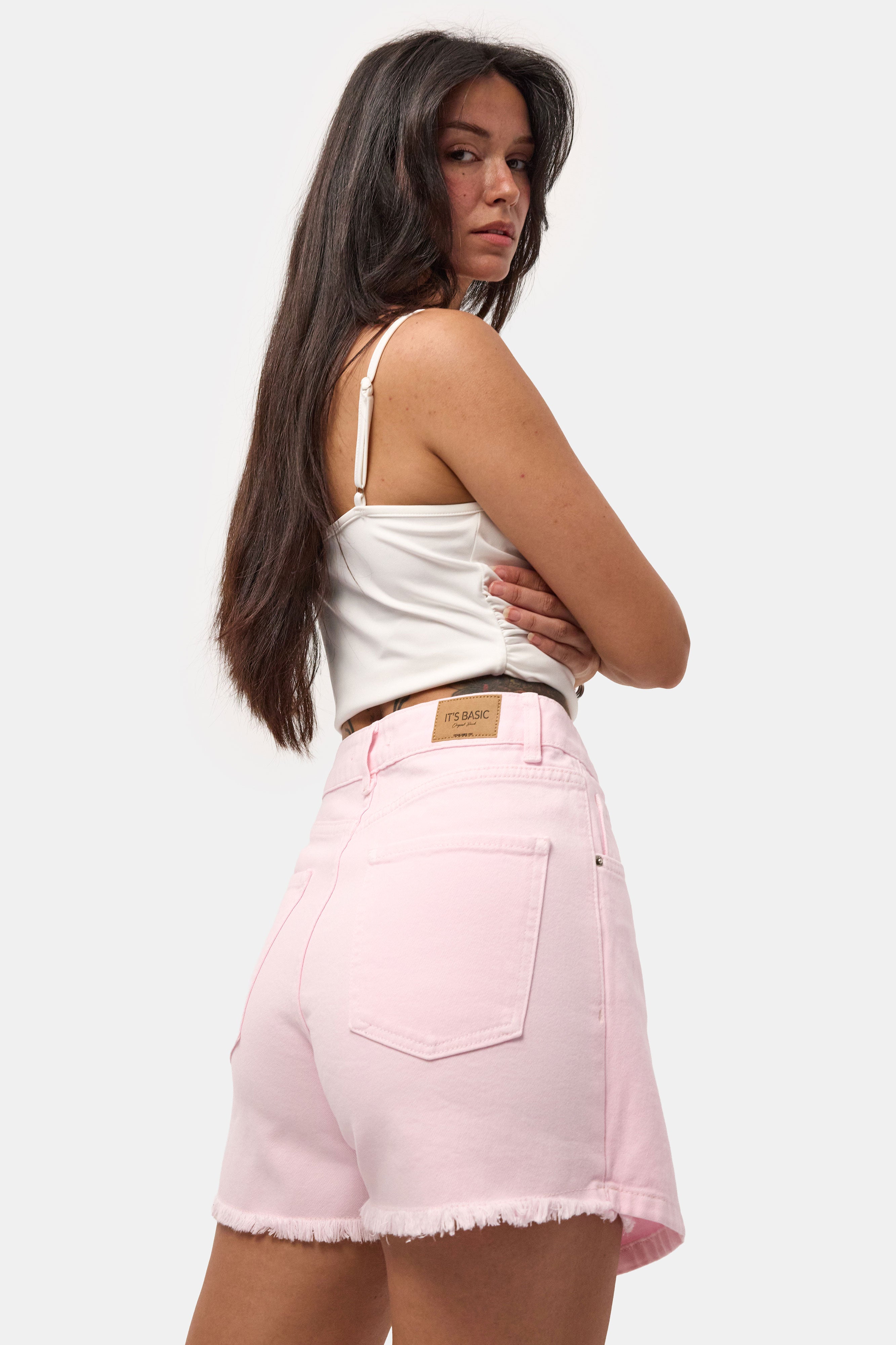 Kadın Pembe 6s6-98 Denim Şort Etek