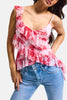 Women's Pink Printed S6 Floral Pattern-7 Asymmetric Cut Strappy Blouse