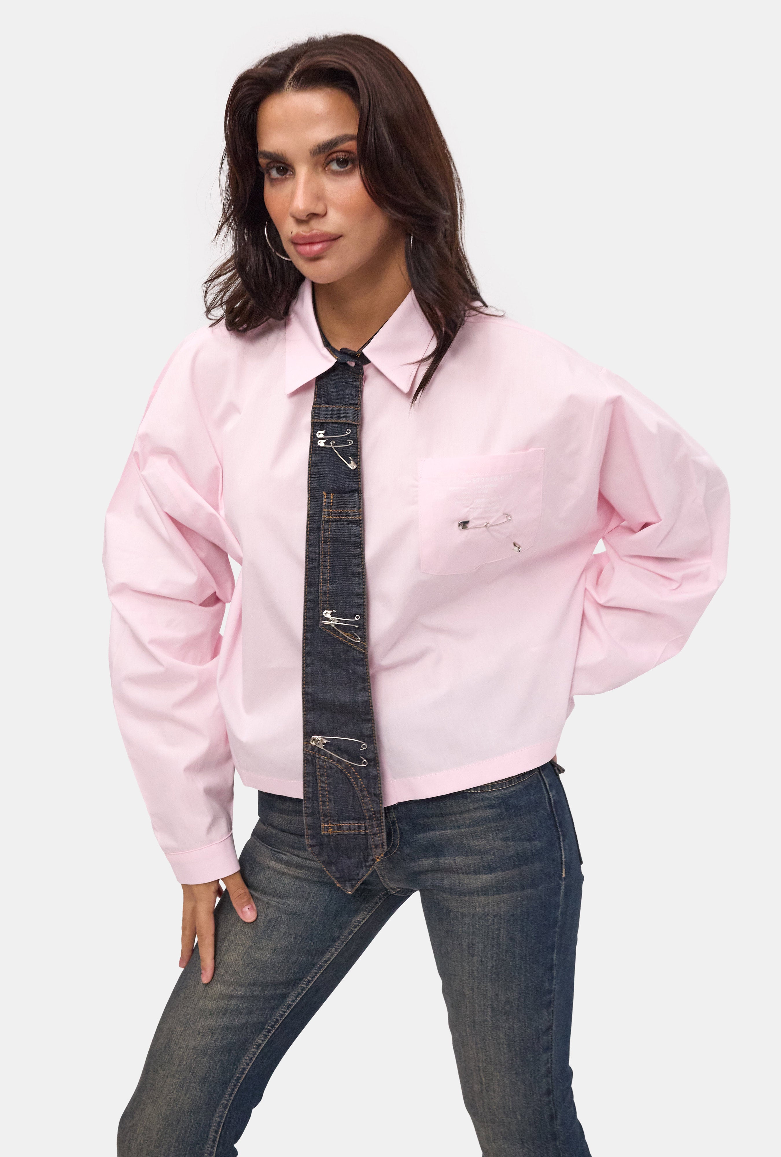Kadın Pembe Oversize Özel Tasarım Gömlek