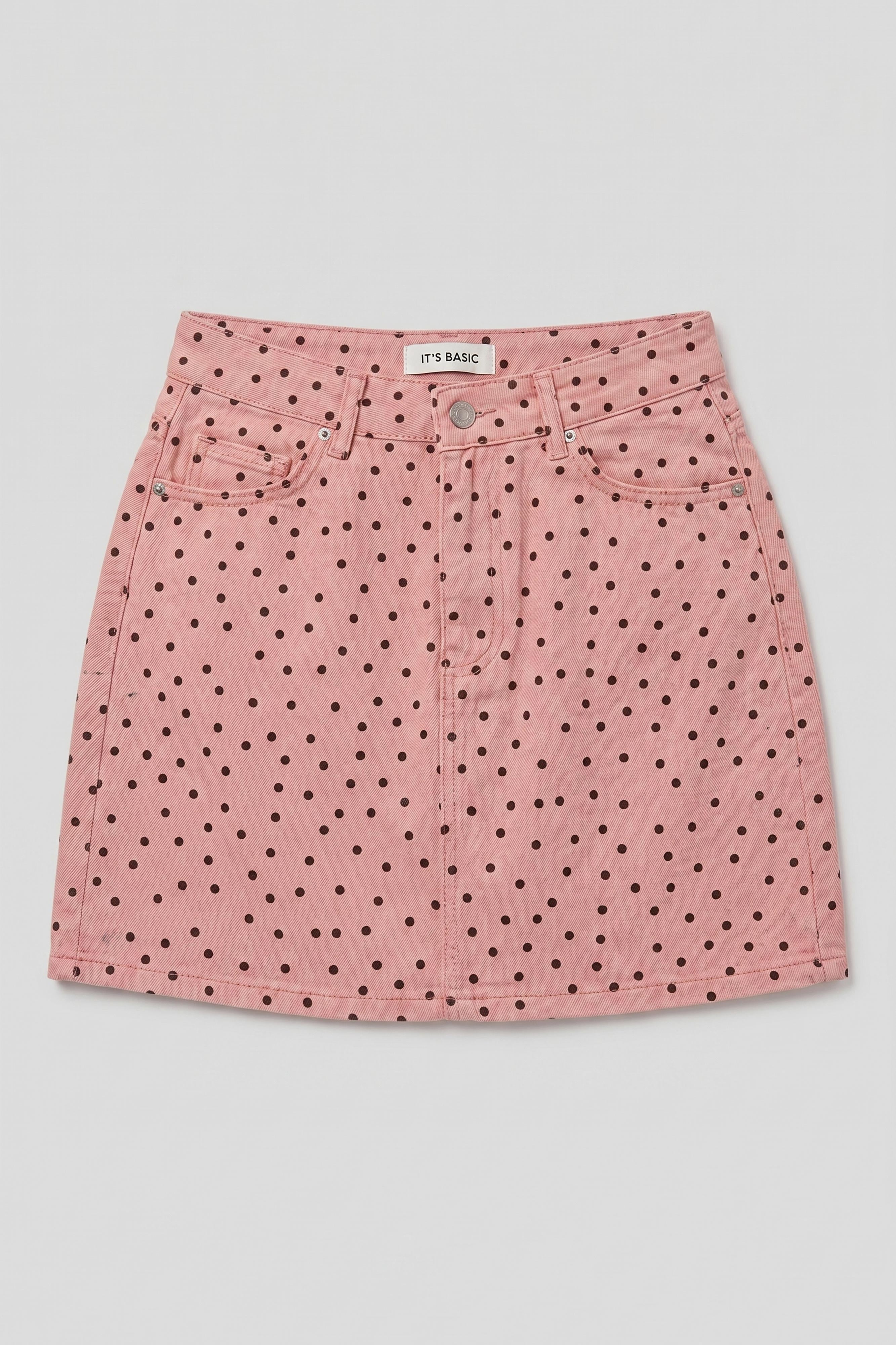 Kadın Pembe Puantiyeli 7s6-98 Mini Denim Etek