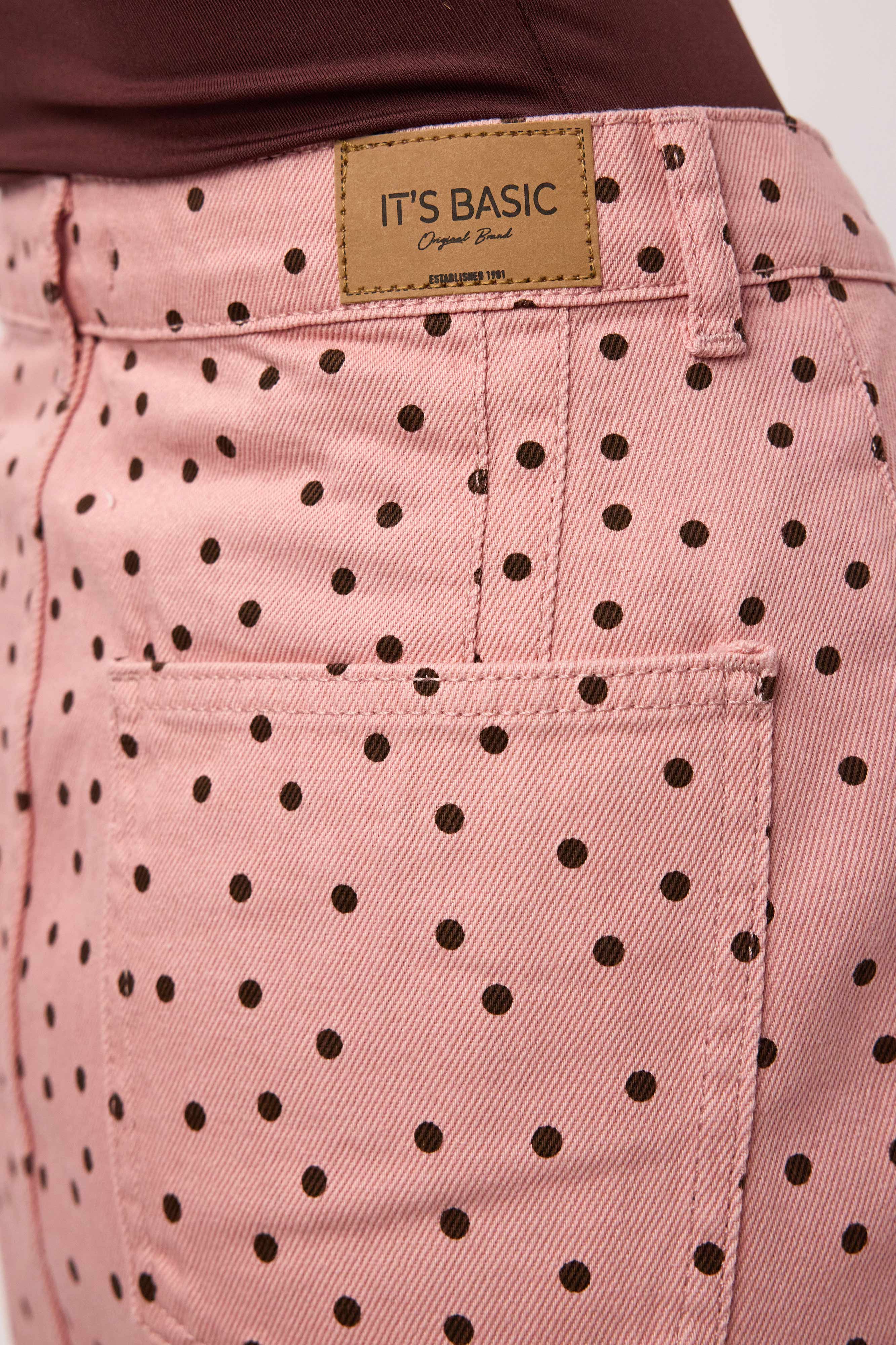 Kadın Pembe Puantiyeli 7s6-98 Mini Denim Etek