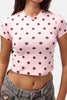 Kadın Pembe Puantiyeli s6-98 Crop Fit T-Shirt