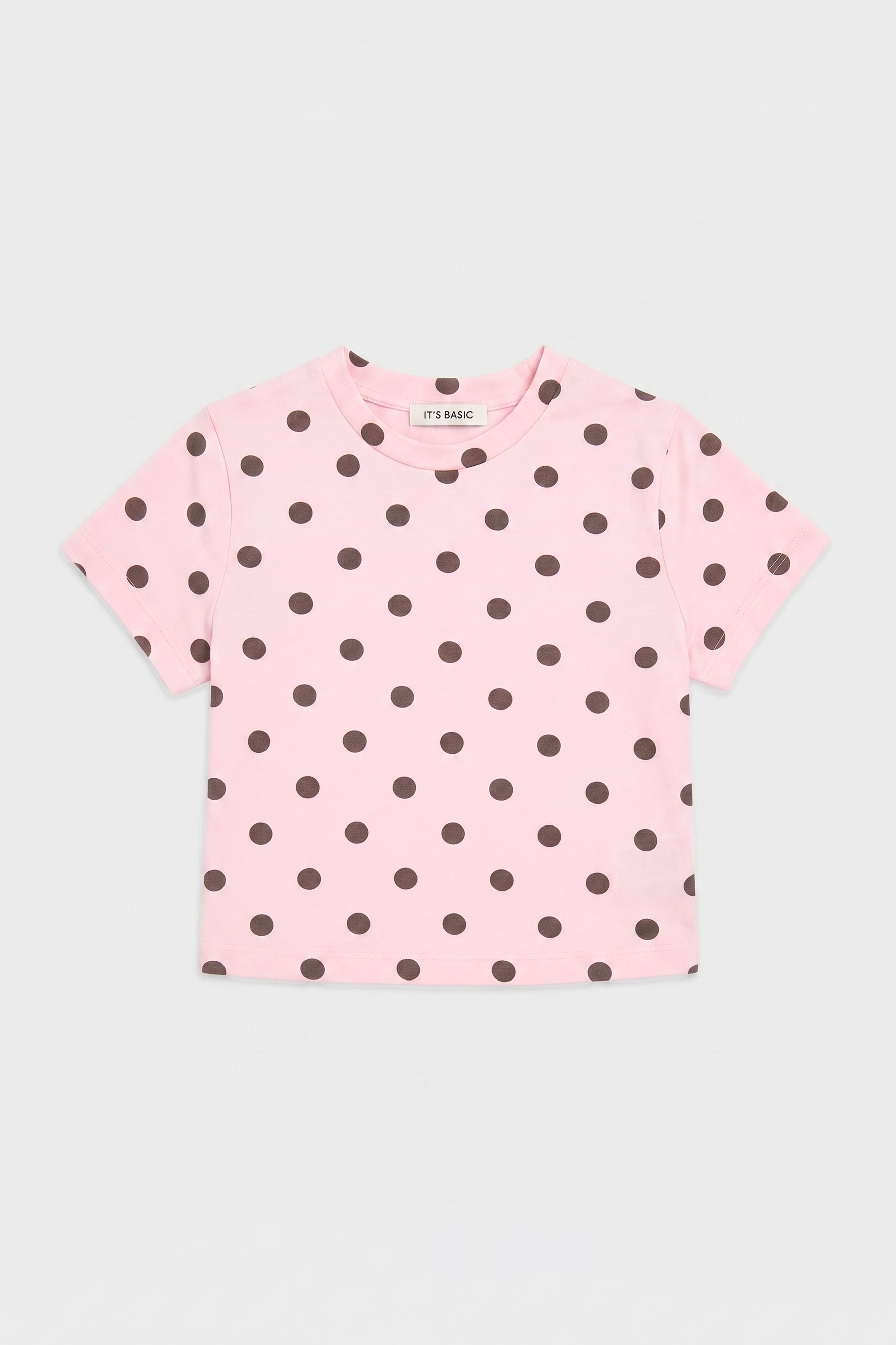 Kadın Pembe Puantiyeli s6-98 Crop Fit T-Shirt