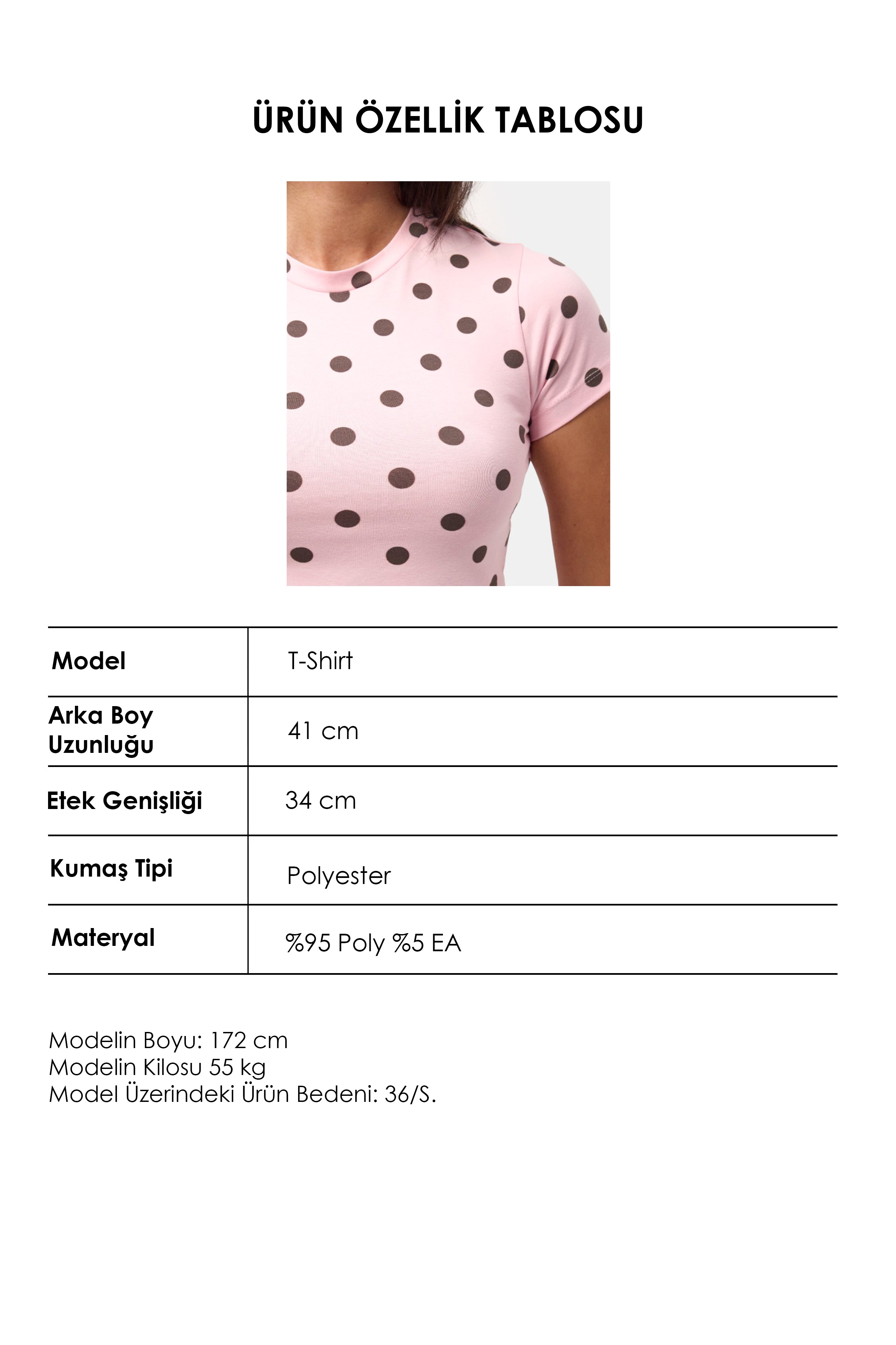 Kadın Pembe Puantiyeli s6-98 Crop Fit T-Shirt