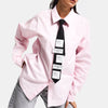 Women's Pink Oversized Custom Design Loose-Fit Shirt with Tie Detail