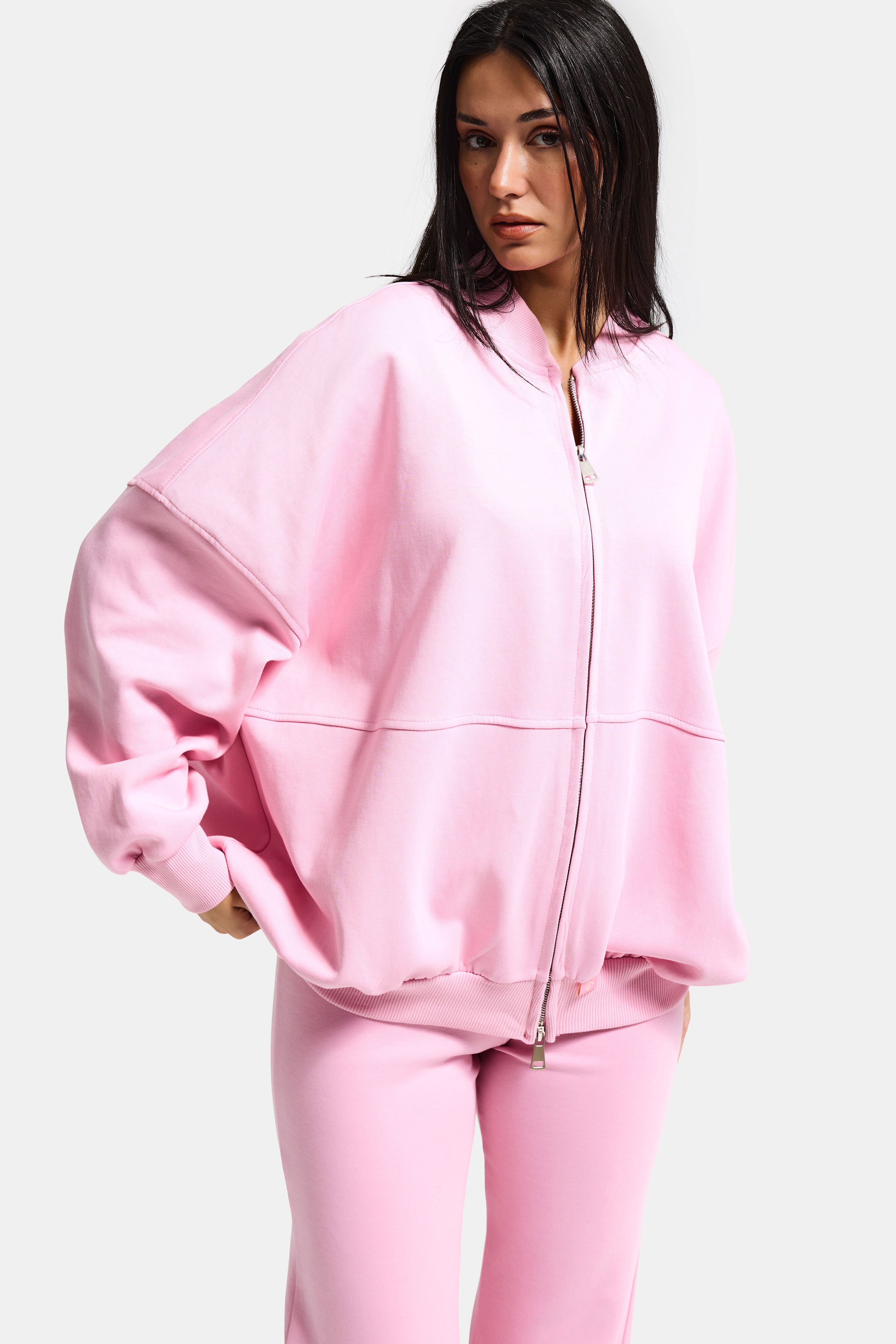 Kadın Pembe s6-98 Alt Üst Sweatshirt Polar Yürüyüş Pantolonu 2'li Tasarım Takım