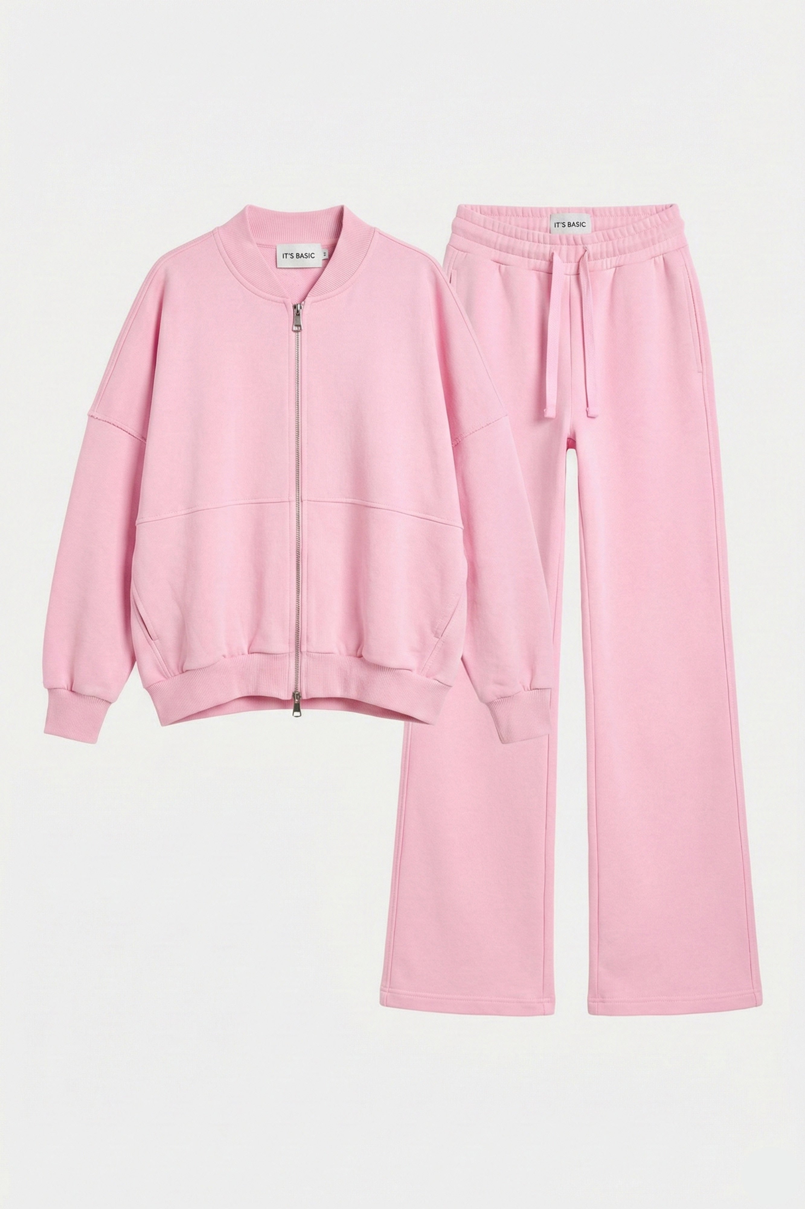 Kadın Pembe s6-98 Alt Üst Sweatshirt Polar Yürüyüş Pantolonu 2'li Tasarım Takım