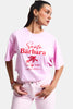 Kadın Pembe s6-98 Oversize Santa Barbara Baskılı %100 Koton T-Shirt