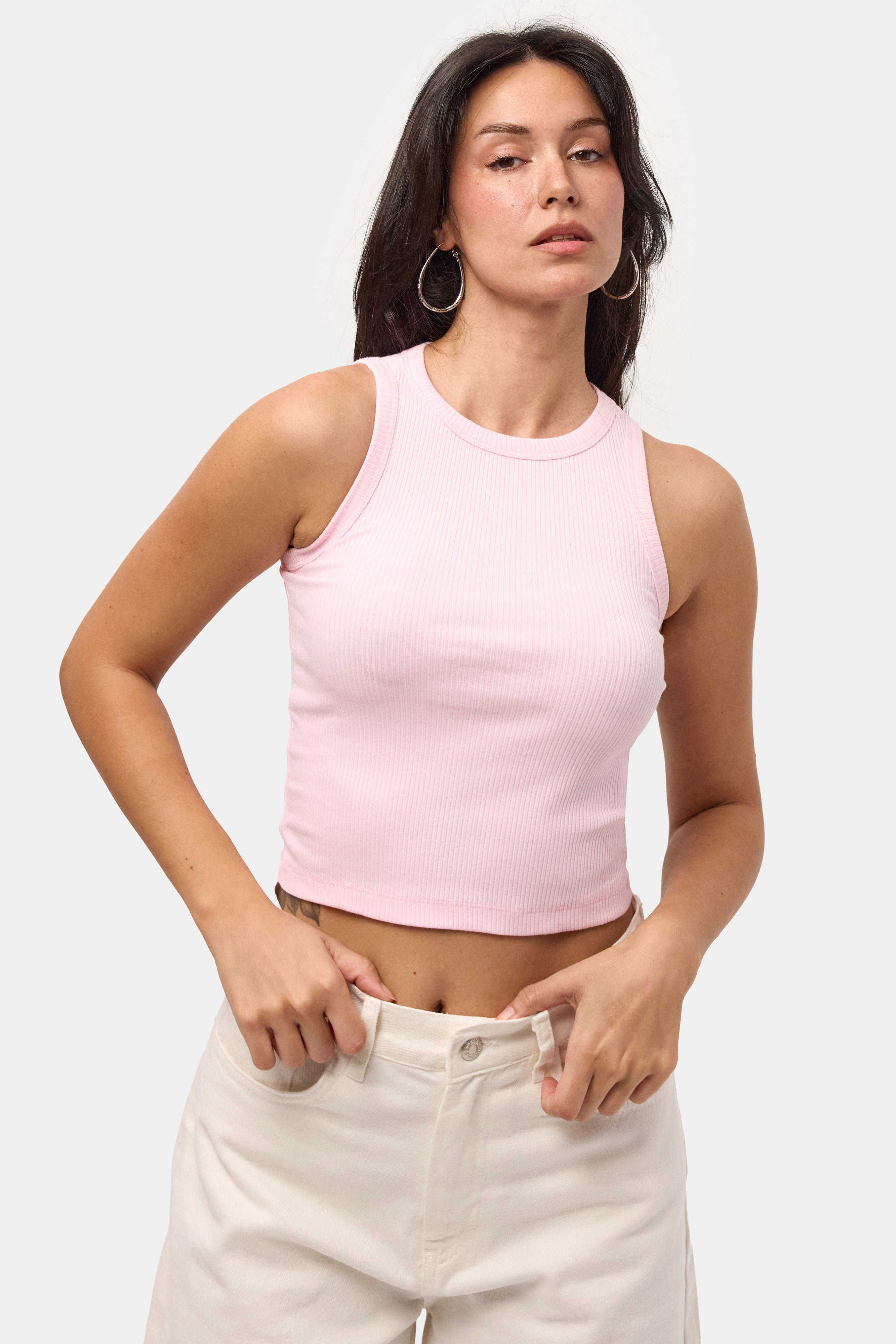 Kadın Pembe s6-98 Sıfır Kol Esnek Kumaş Crop Top