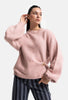 Kadın Pembe w6-98 Oversize Aksesuar Detaylı Tasarım Triko Kazak