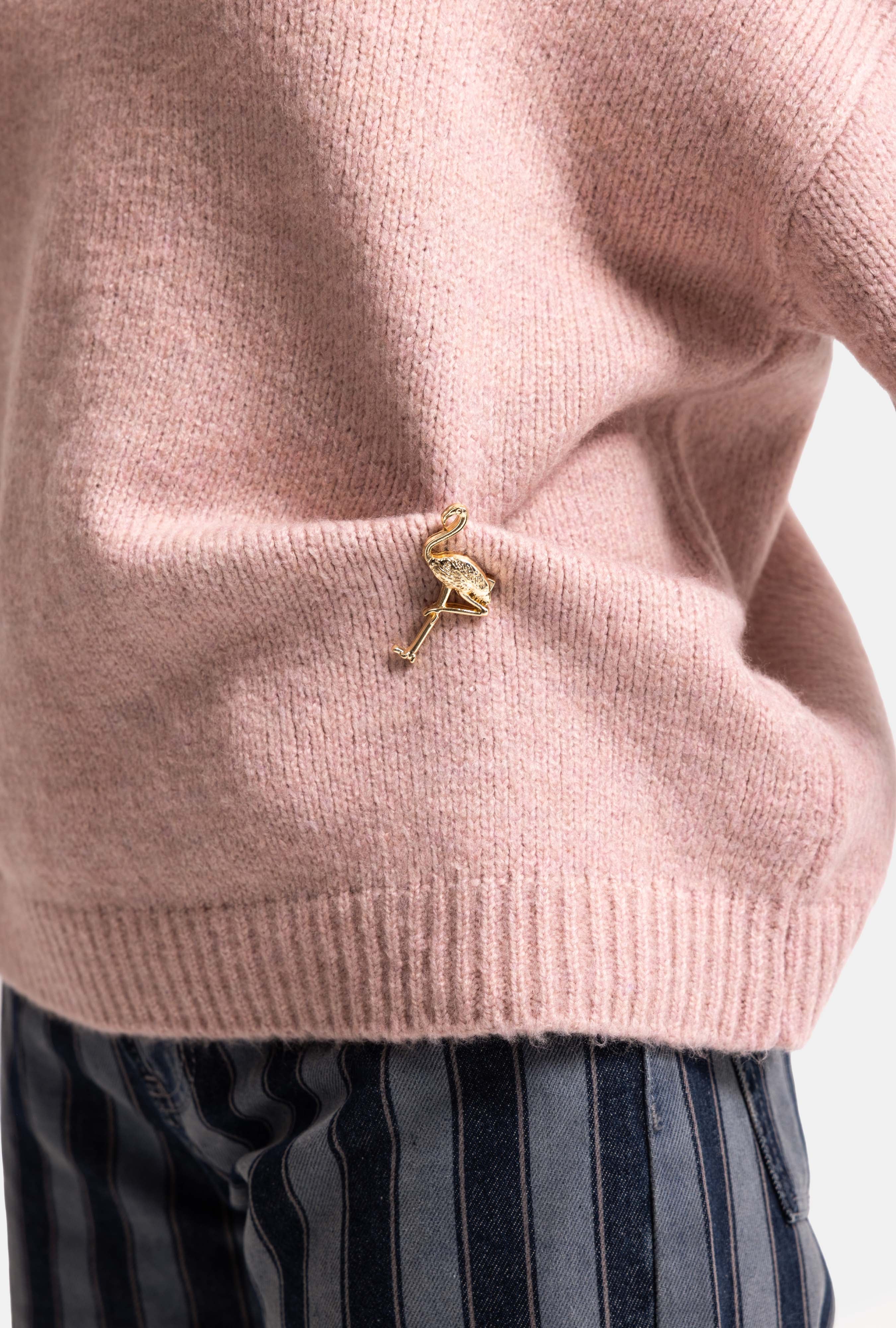 Kadın Pembe w6-98 Oversize Aksesuar Detaylı Tasarım Triko Kazak