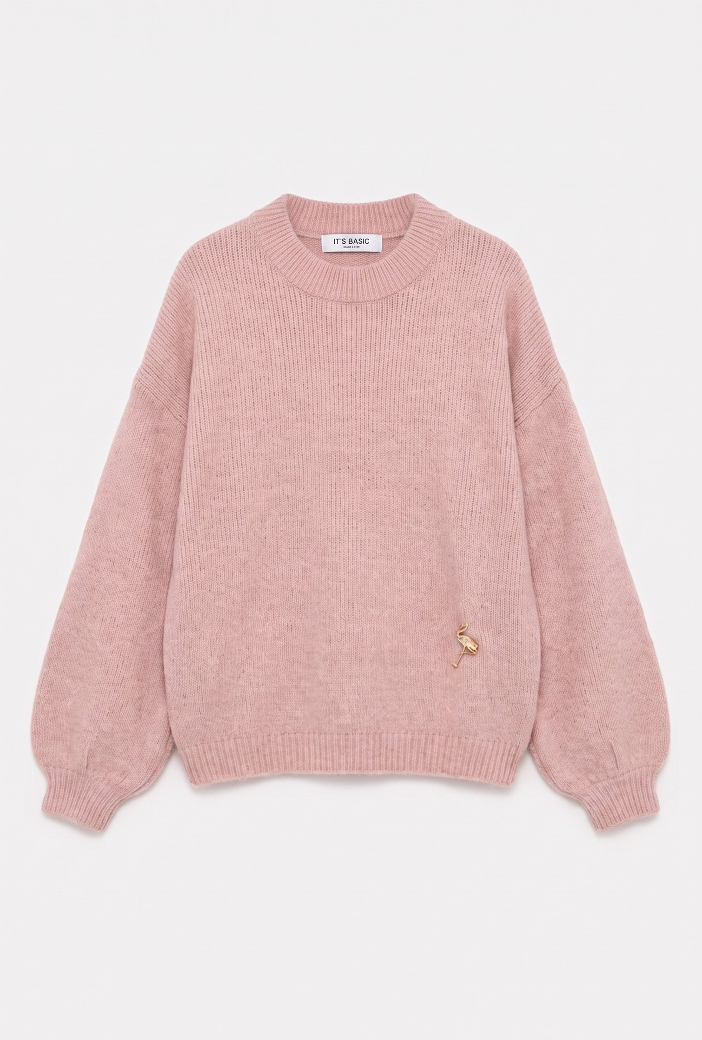 Kadın Pembe w6-98 Oversize Aksesuar Detaylı Tasarım Triko Kazak