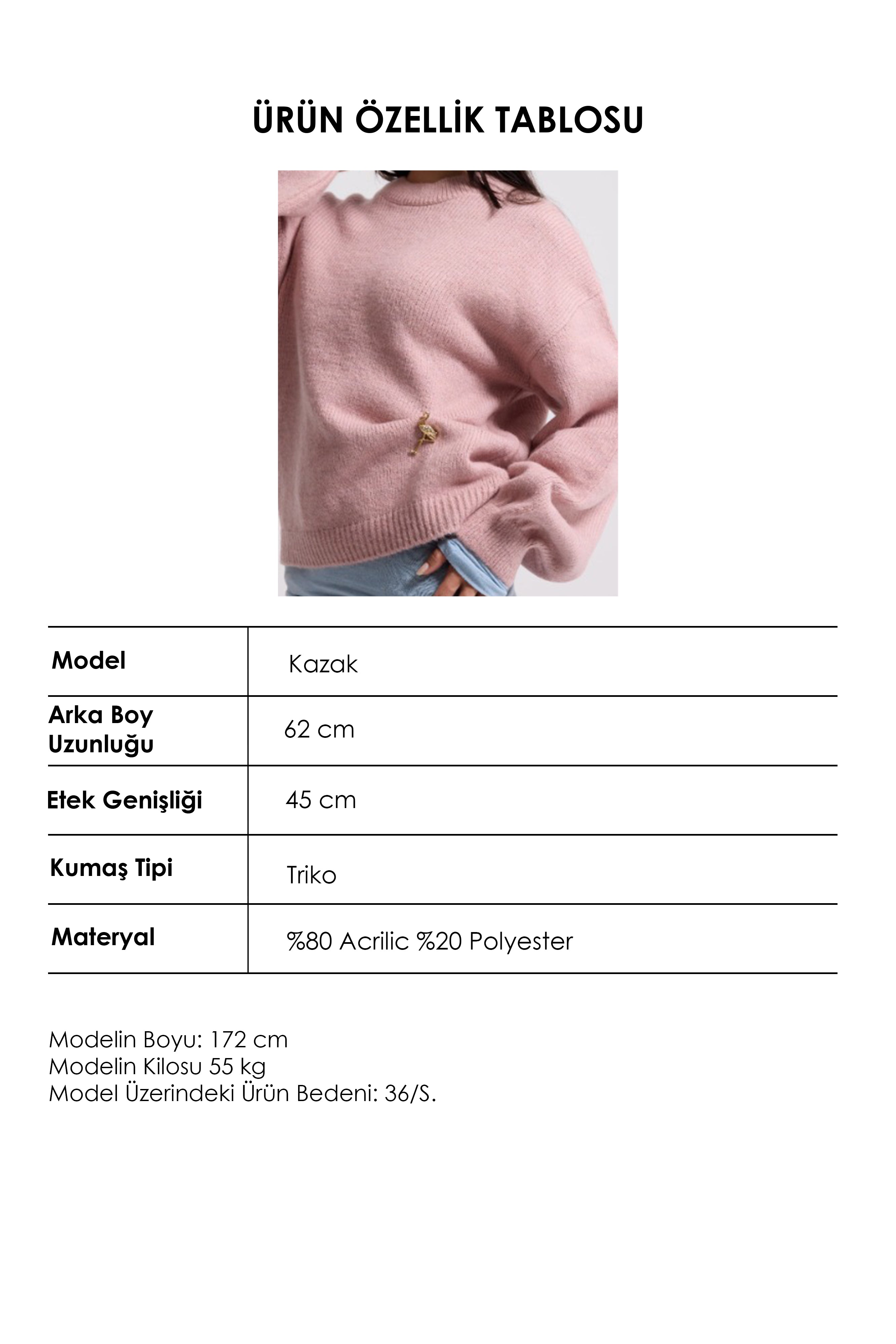 Kadın Pembe w6-98 Oversize Aksesuar Detaylı Tasarım Triko Kazak