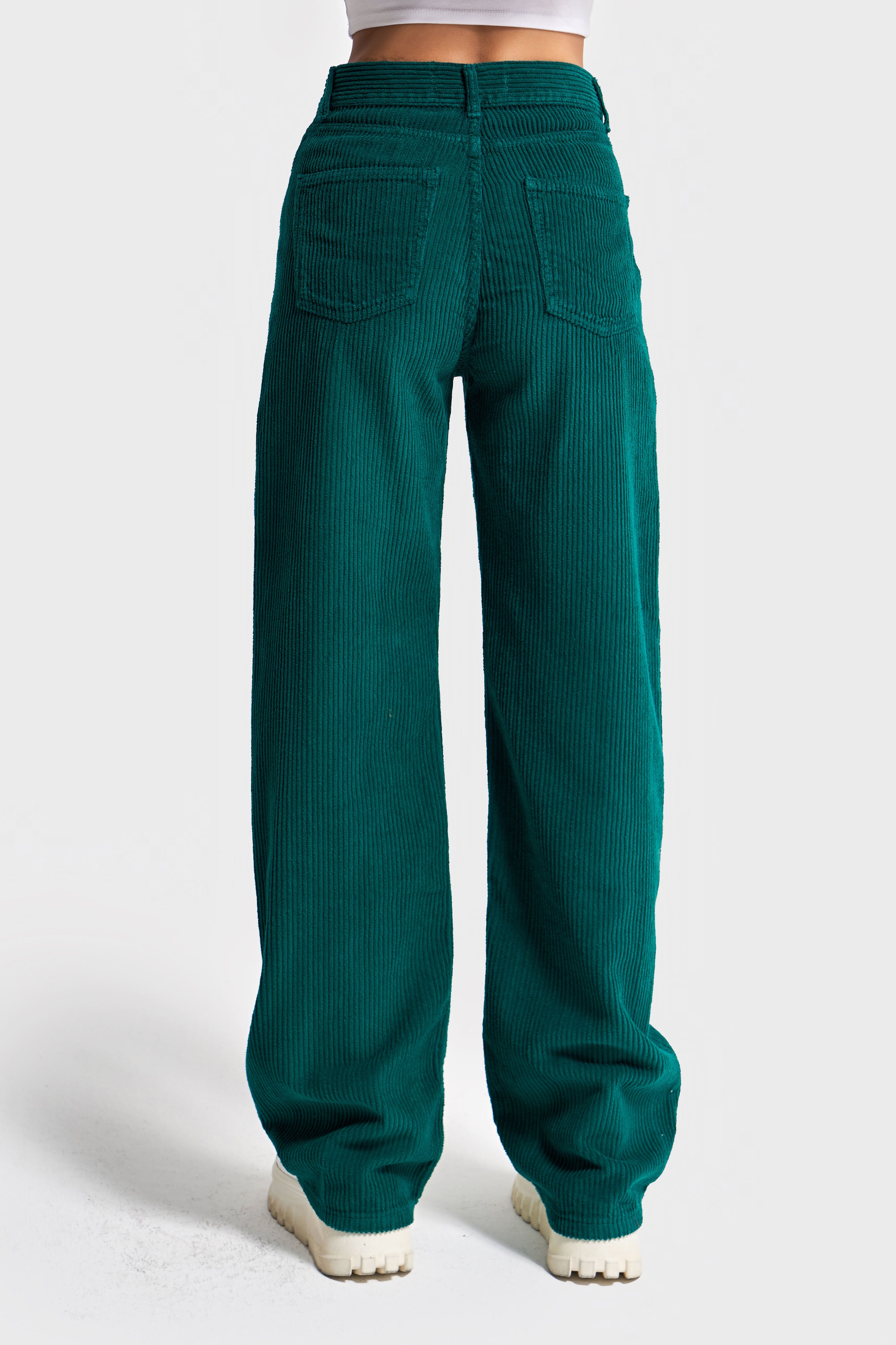 Women's Petrol Green Straight Fit Corduroy Trousers
